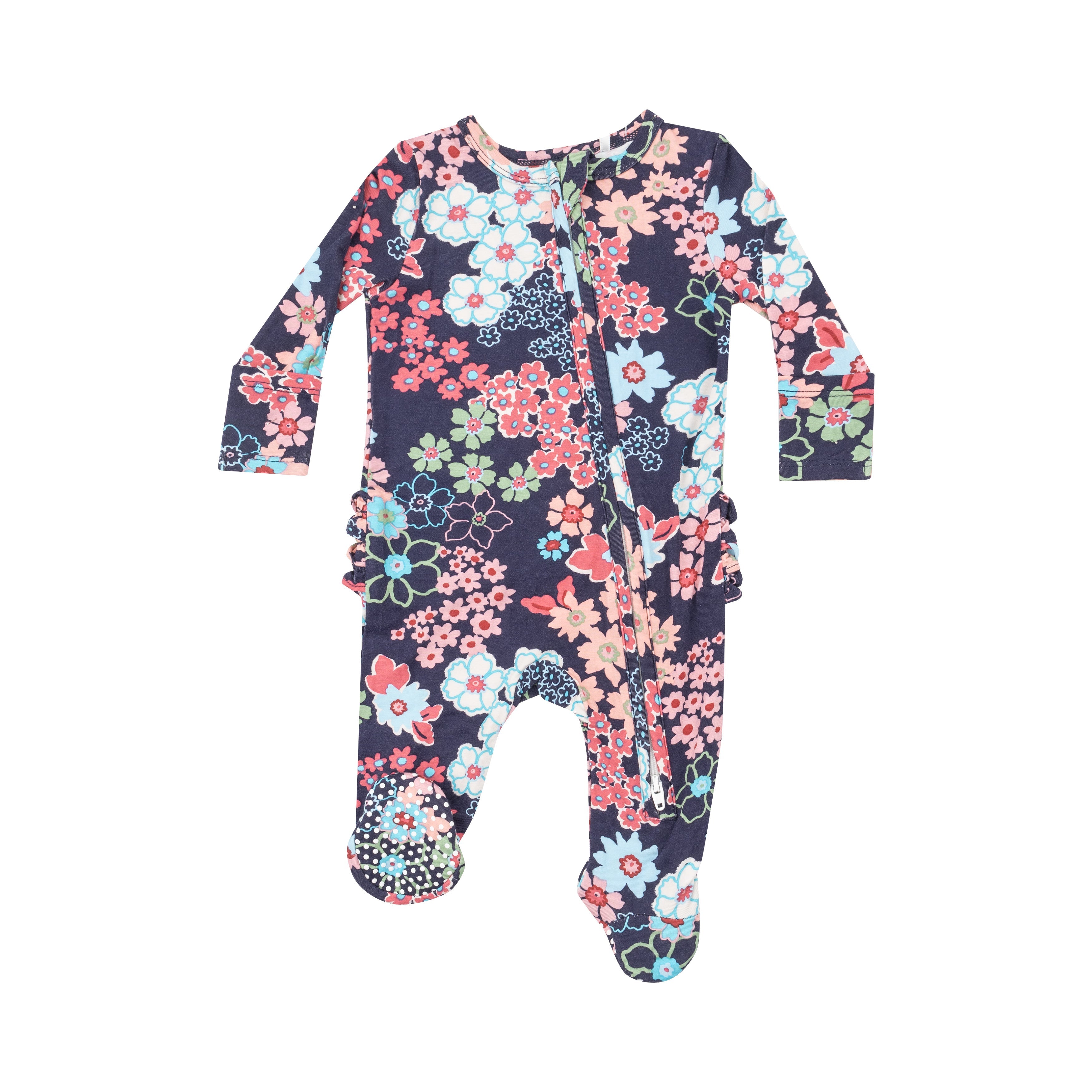 2 Way Zipper Ruffle Back Footie - Japonisme Blossom Floral