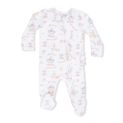 Carousel With Bows - 2 Way Ruffle Back Zipper Footie