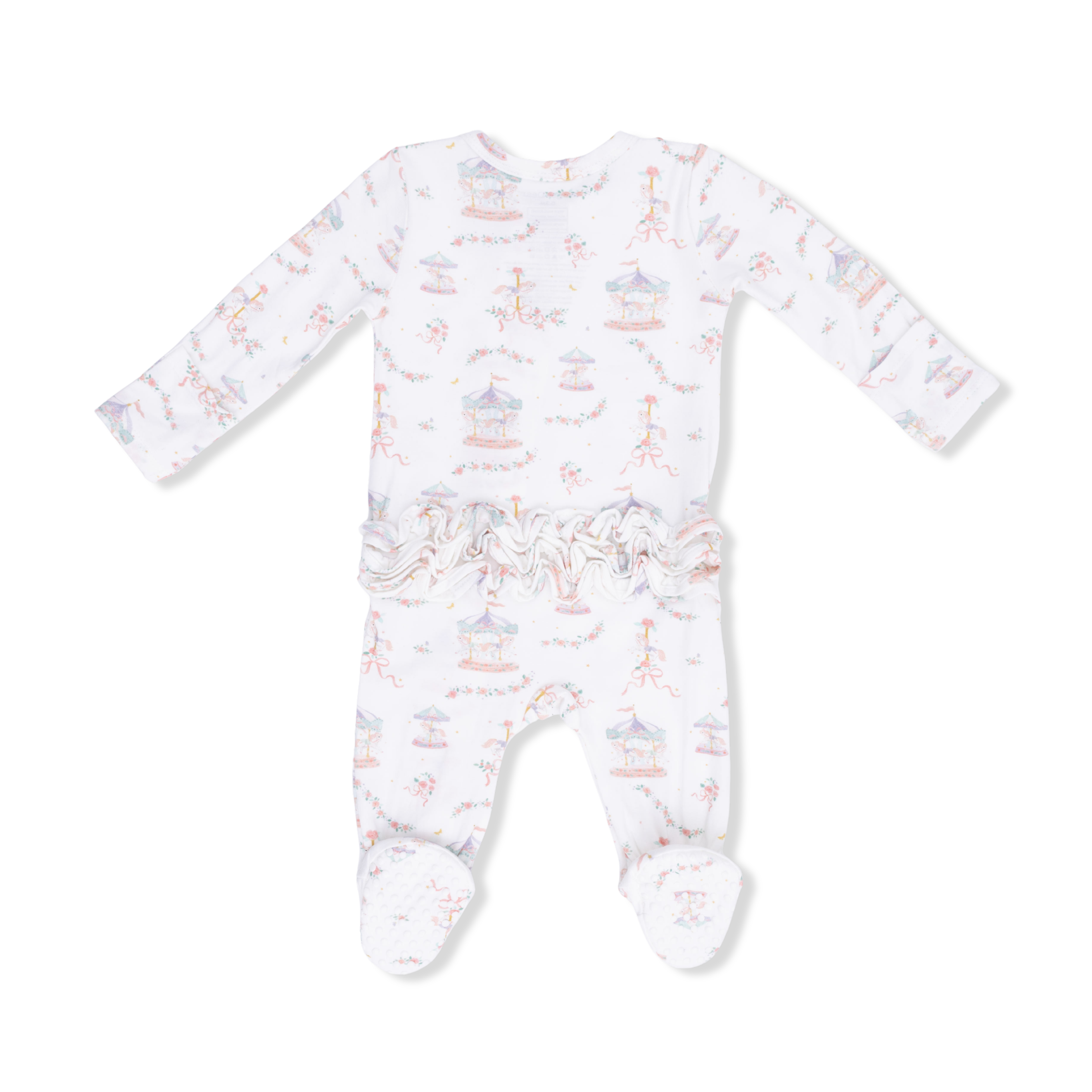 Carousel With Bows - 2 Way Ruffle Back Zipper Footie
