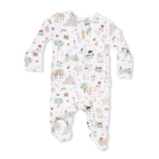 Cute Farm Animals Pink - 2 Way Ruffle Back Zipper Footie