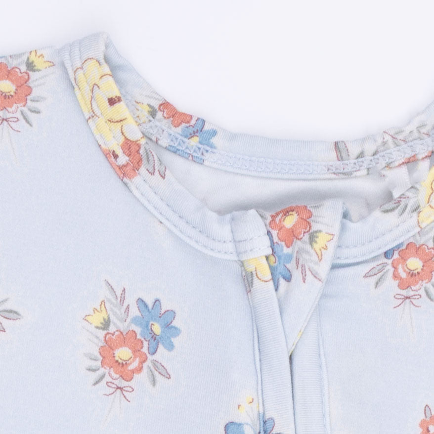 Country Stitch Floral  - 2 Way Ruffle Back Zipper Footie