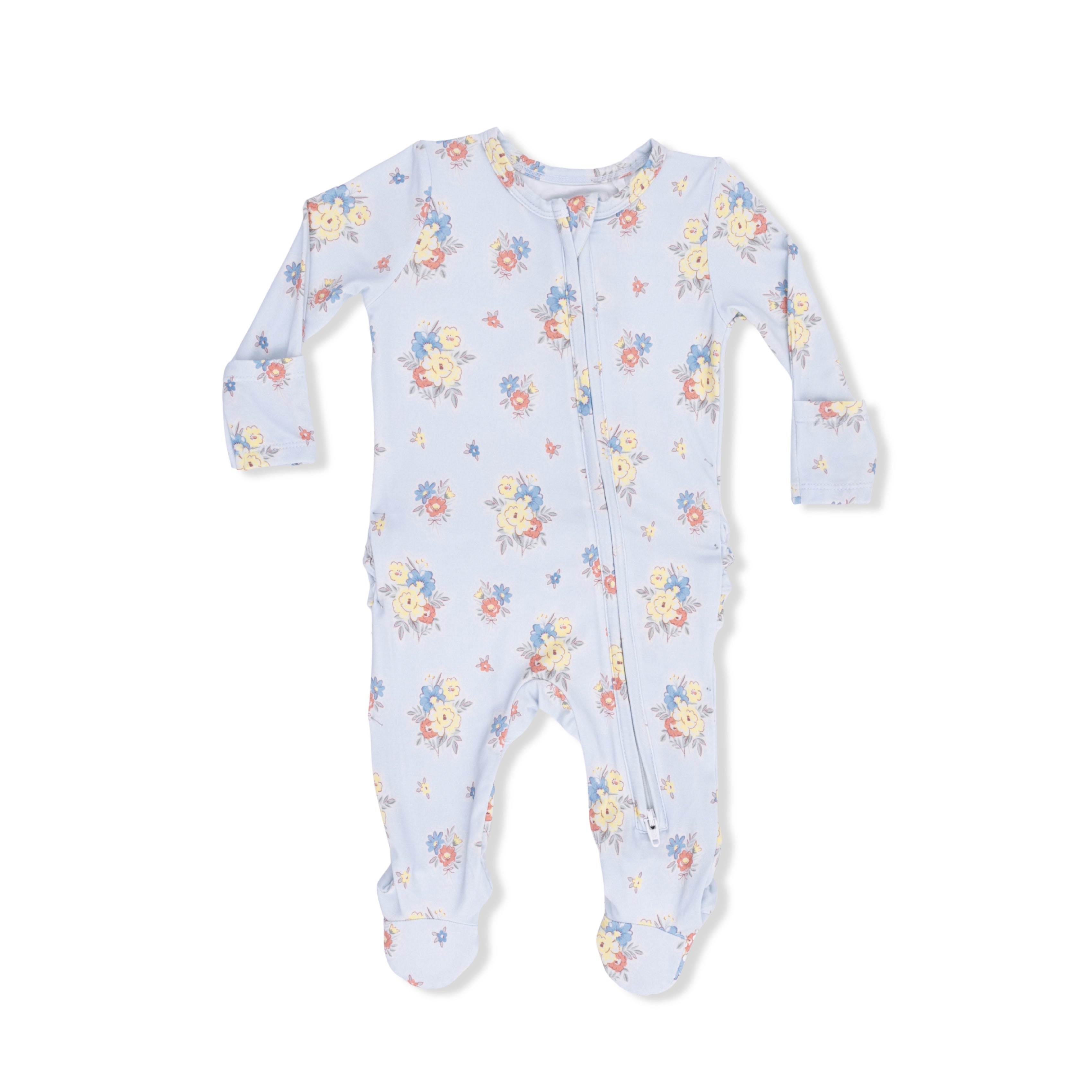 Country Stitch Floral  - 2 Way Ruffle Back Zipper Footie