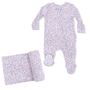 Elizabeth's Garden -2 Way Ruffle Back Zipper Footie & Swaddle Blanket Set