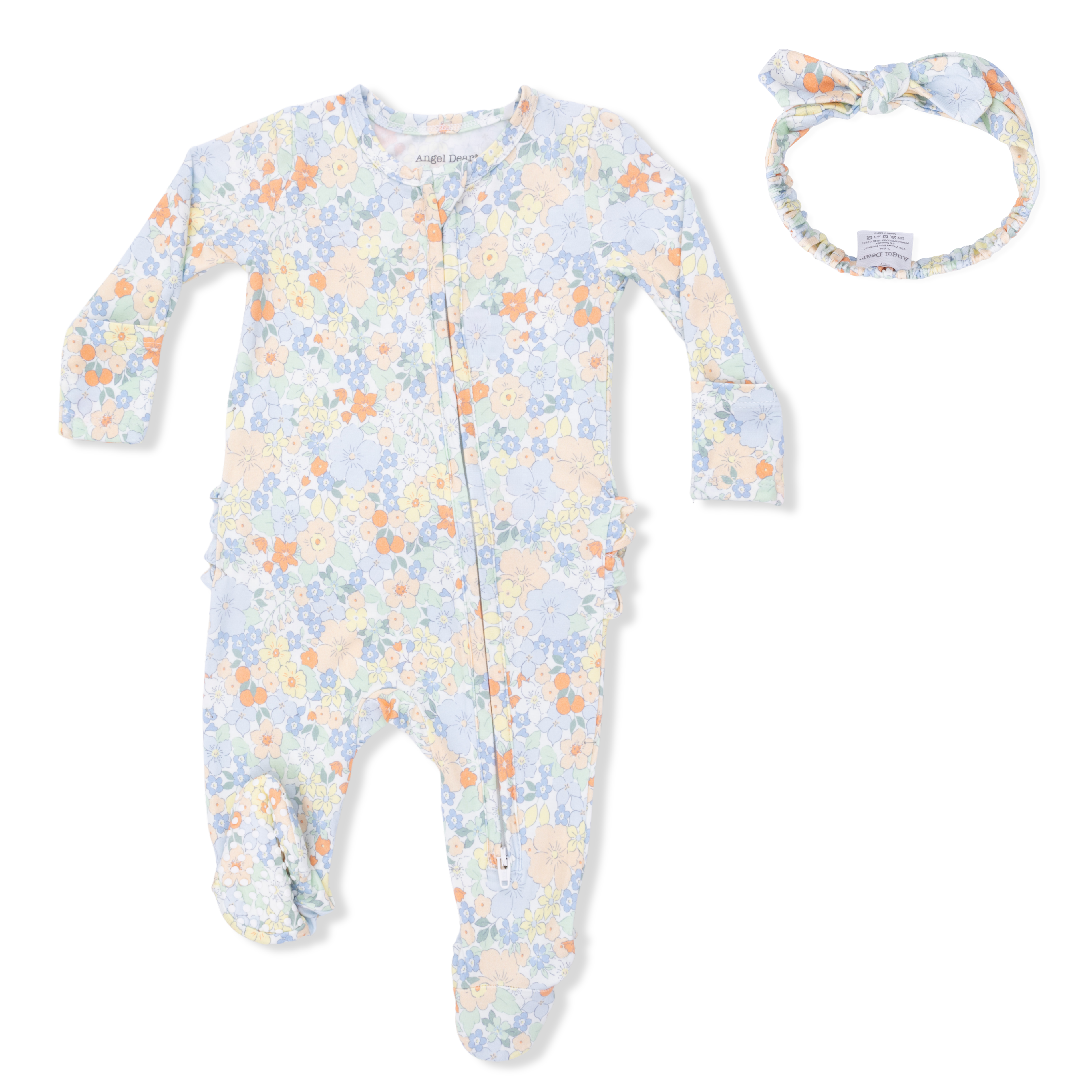 Georgia Floral - 2 Way Ruffle Back Zipper Footie & Headband Set