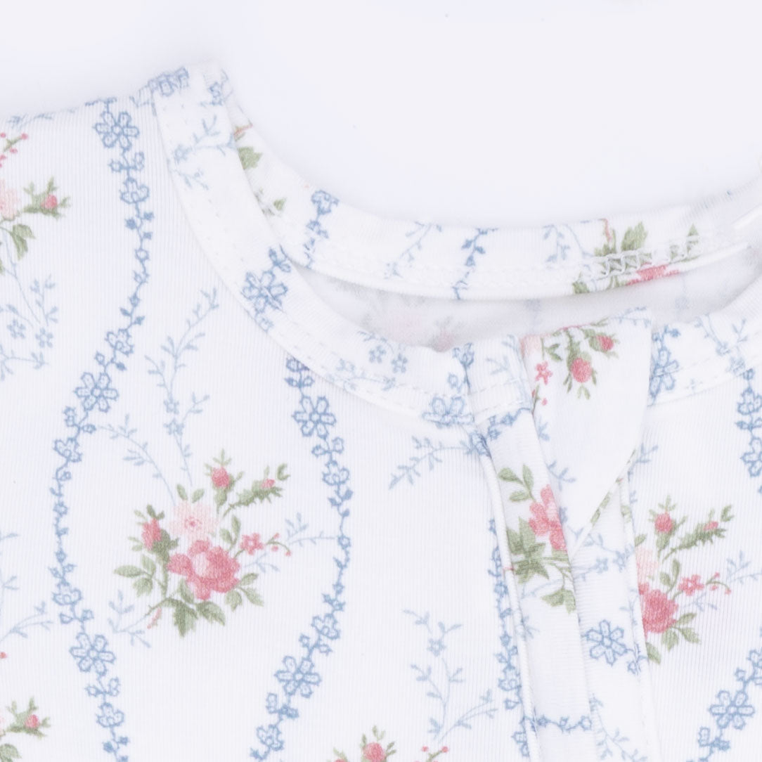 Heirloom Rose Stripe - 2 Way Ruffle Back Zipper Footie