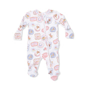 Rodeo Patches Pink - 2 Way Ruffle Back Zipper Footie