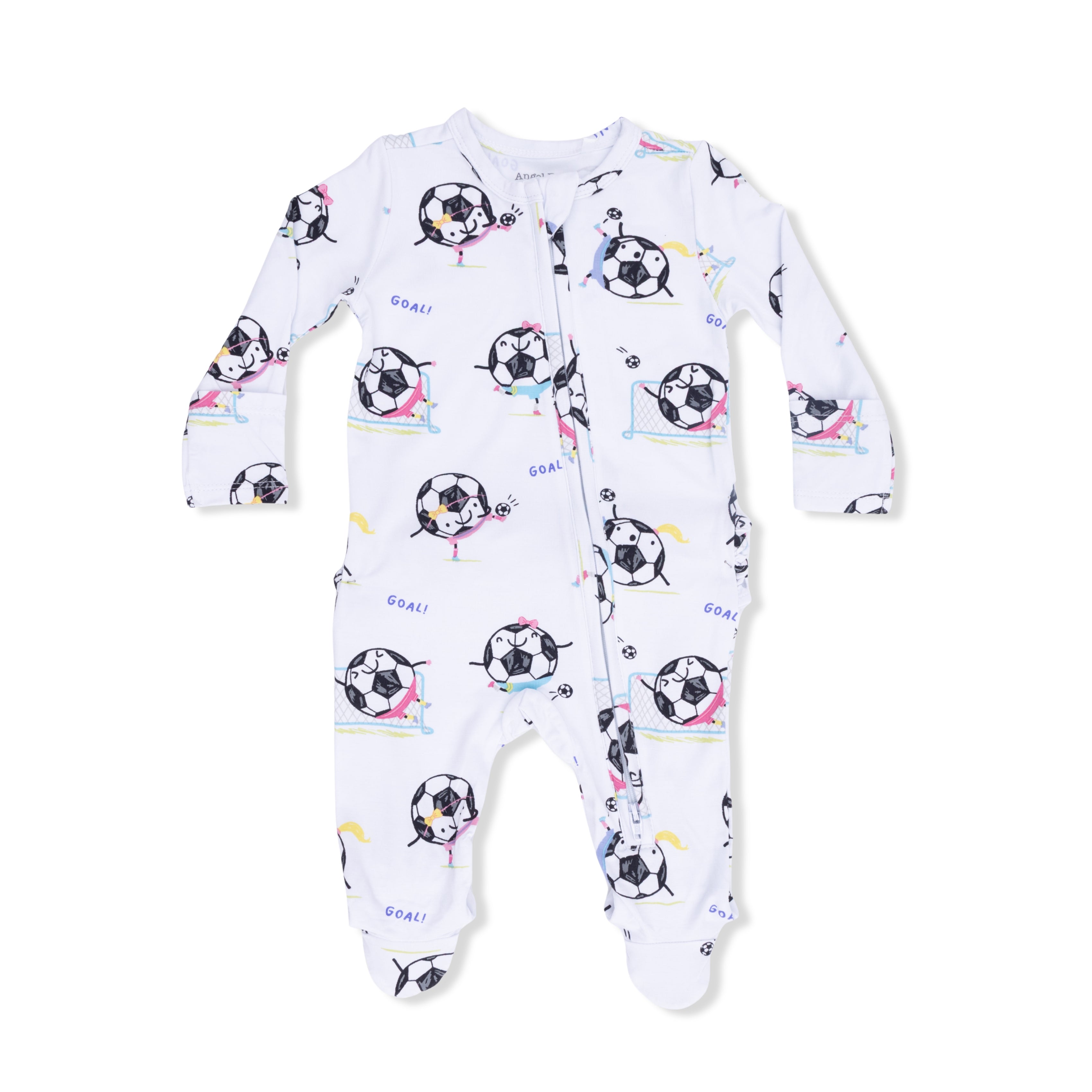 Soccer Balls Playing Soccer Pink - 2 Way Ruffle Back Zipper Footie