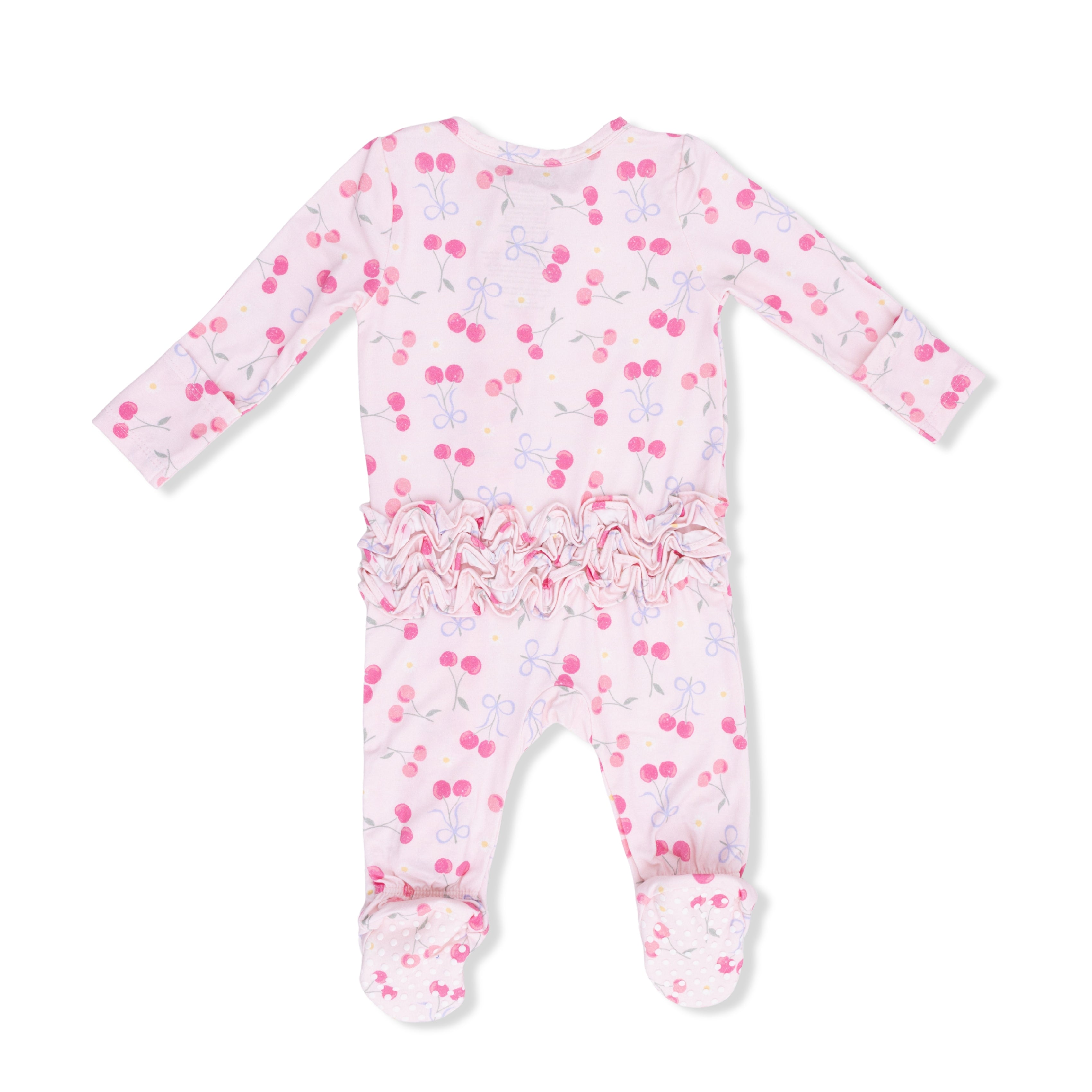Sweet Bow Cherries - 2 Way Ruffle Back Zipper Footie