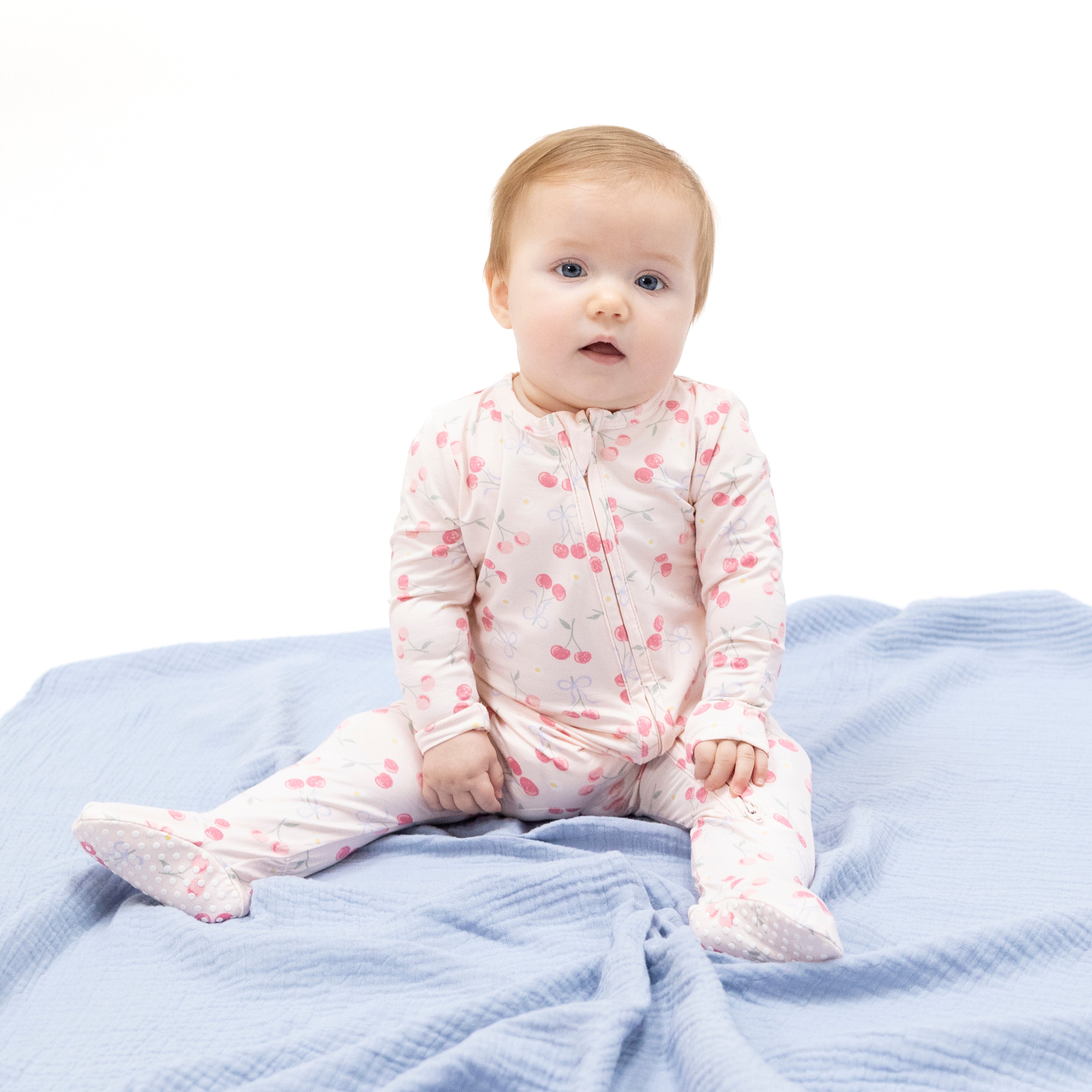 Sweet Bow Cherries - 2 Way Ruffle Back Zipper Footie