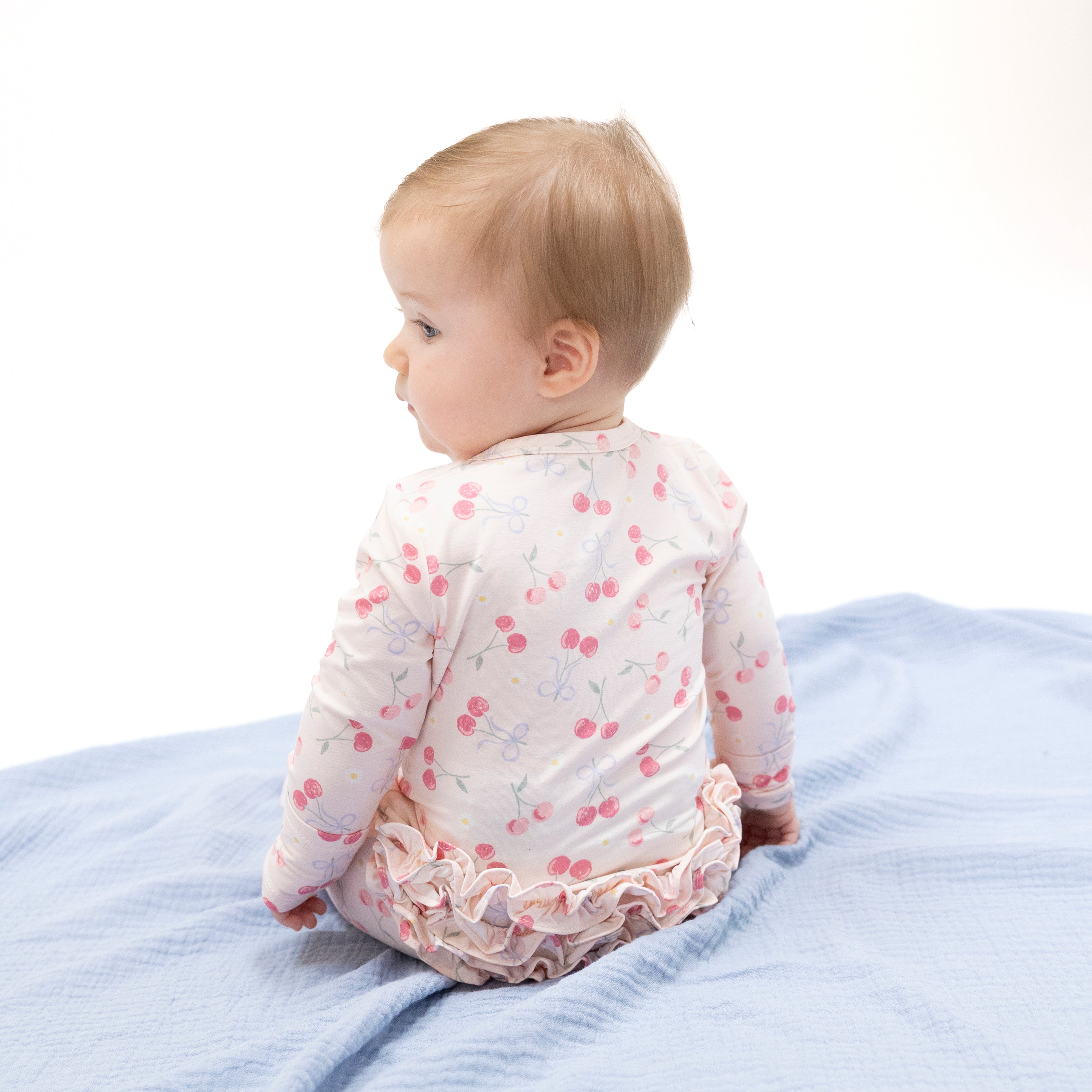 Sweet Bow Cherries - 2 Way Ruffle Back Zipper Footie