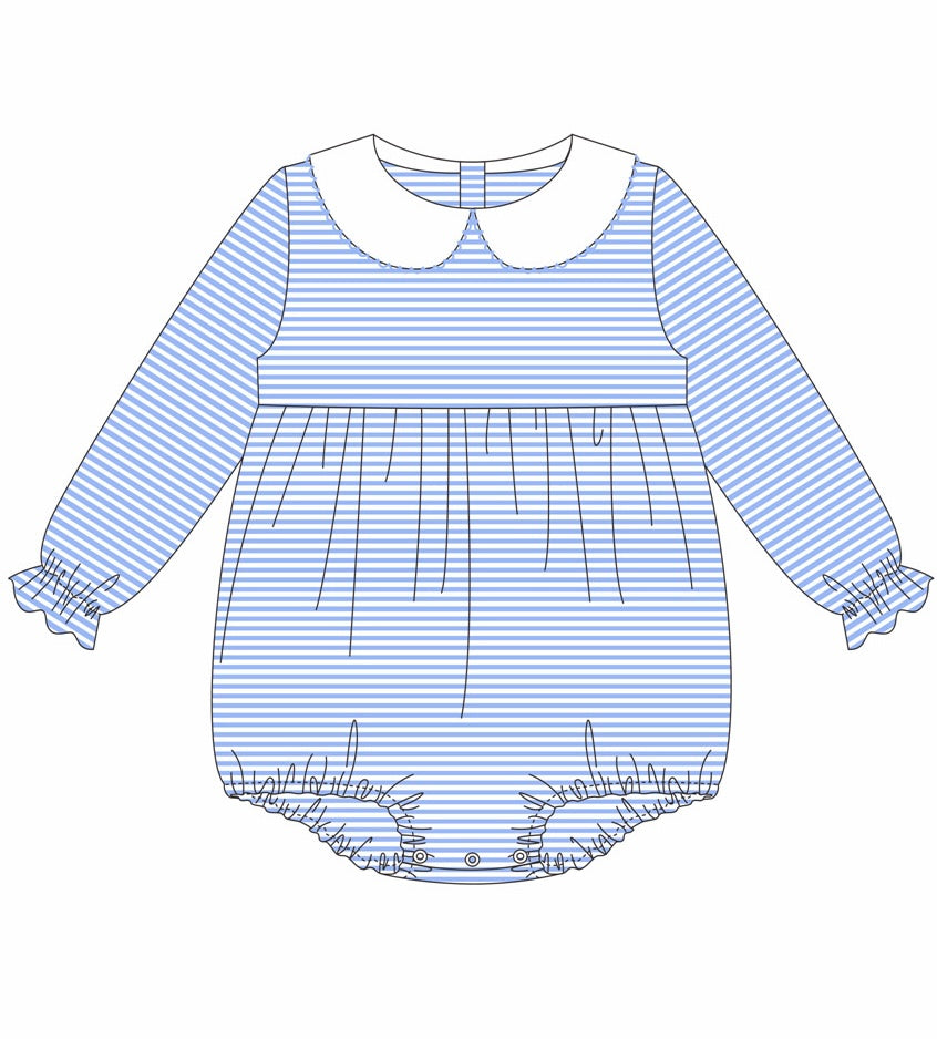 Knit Stripe Long Sleeve Peter Pan Collar Bubble - Girl