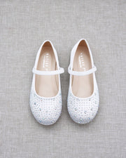 Satin Mary Jane Flats With Rhinestones Embellishment