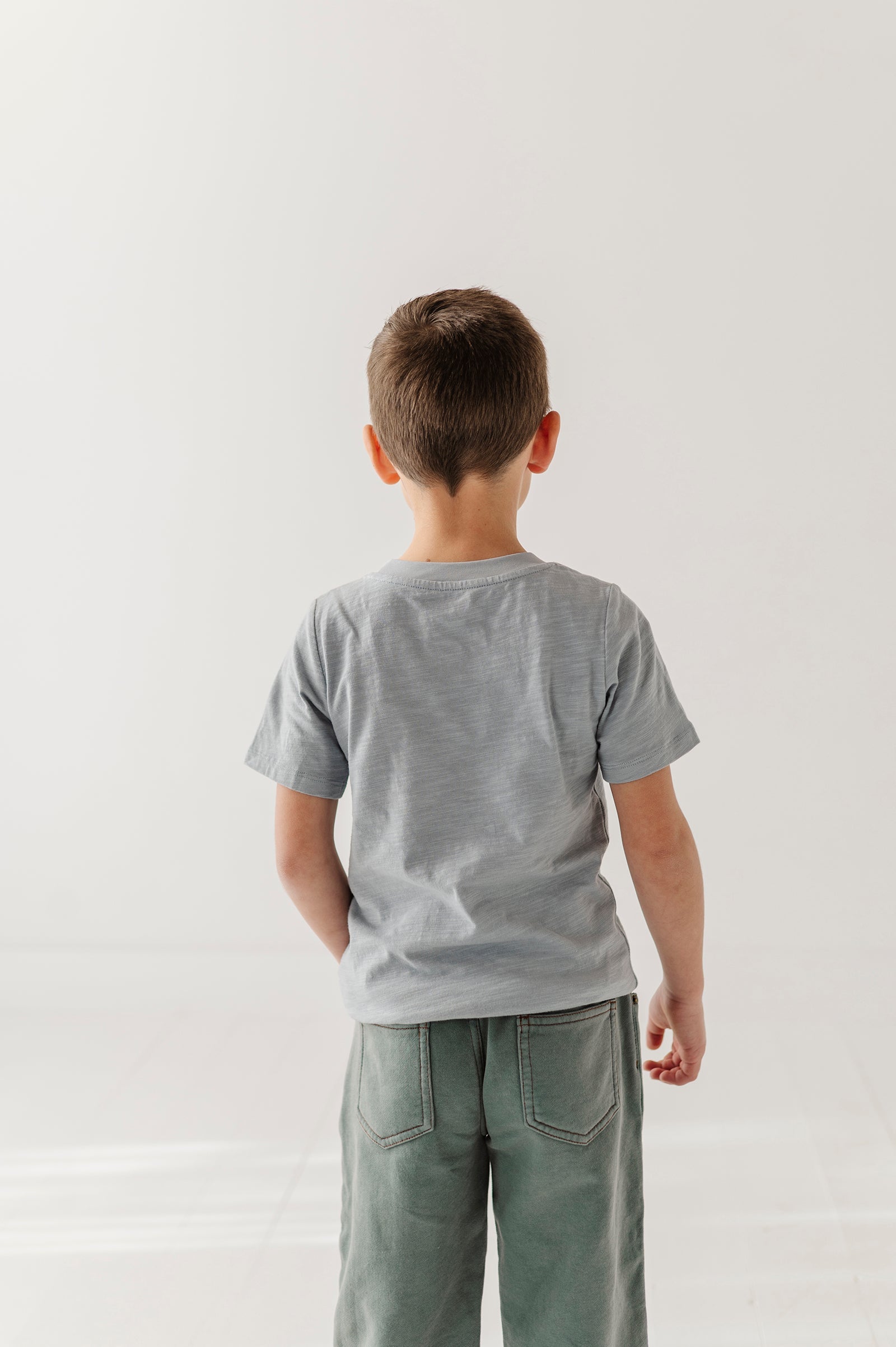 Boys Cotton Short Sleeve Tee In Grayish Blue
