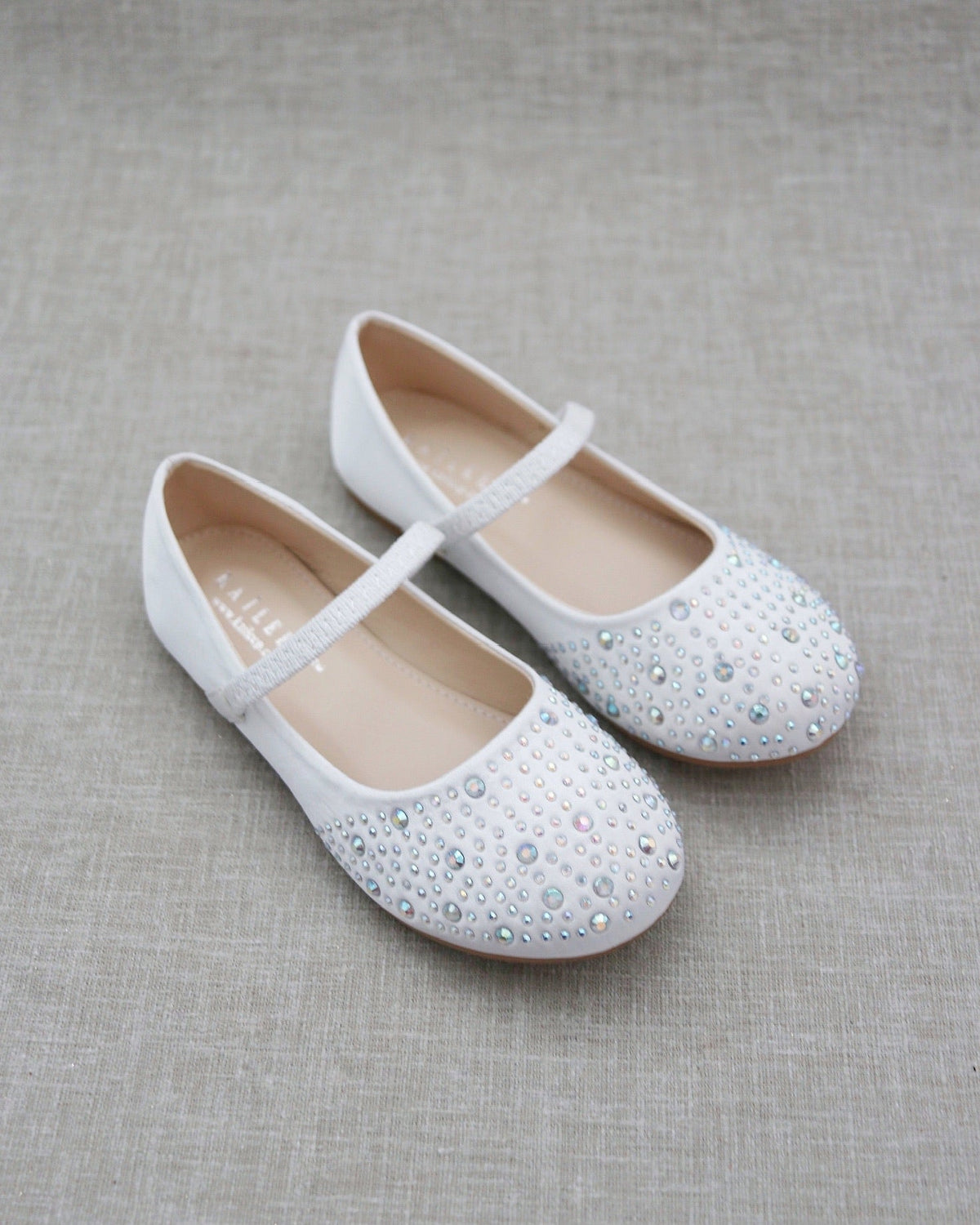 Satin Mary Jane Flats With Rhinestones Embellishment