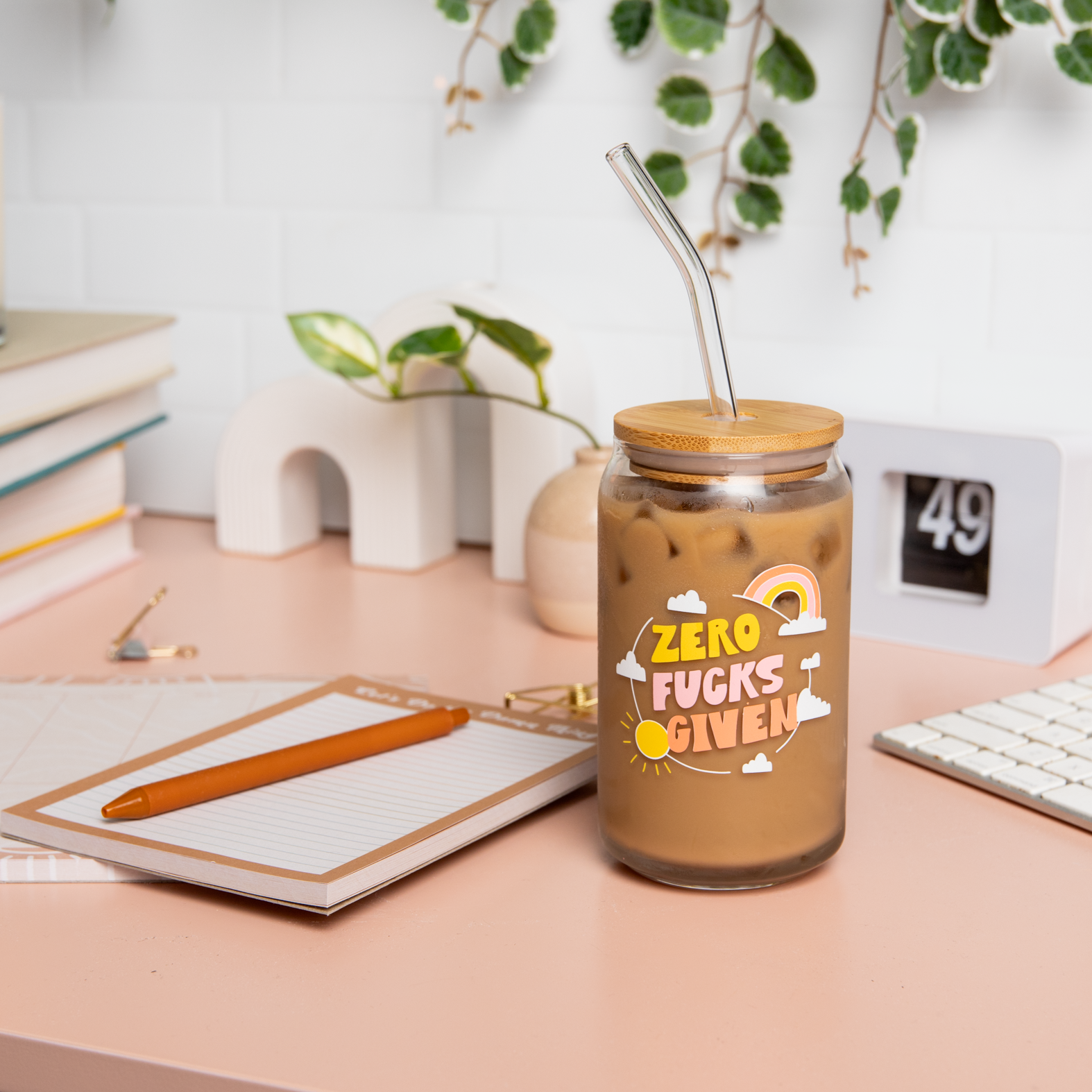 Can Glass W/ Lid + Straw