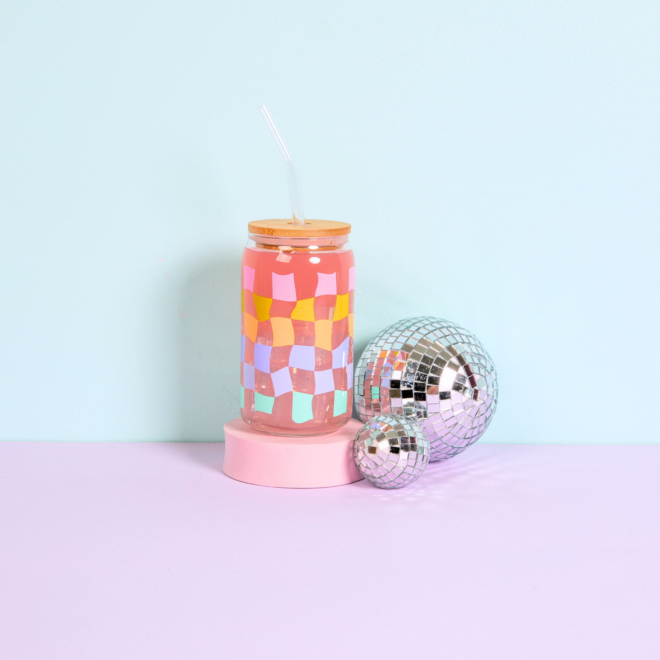 Can Glass W/ Lid + Straw