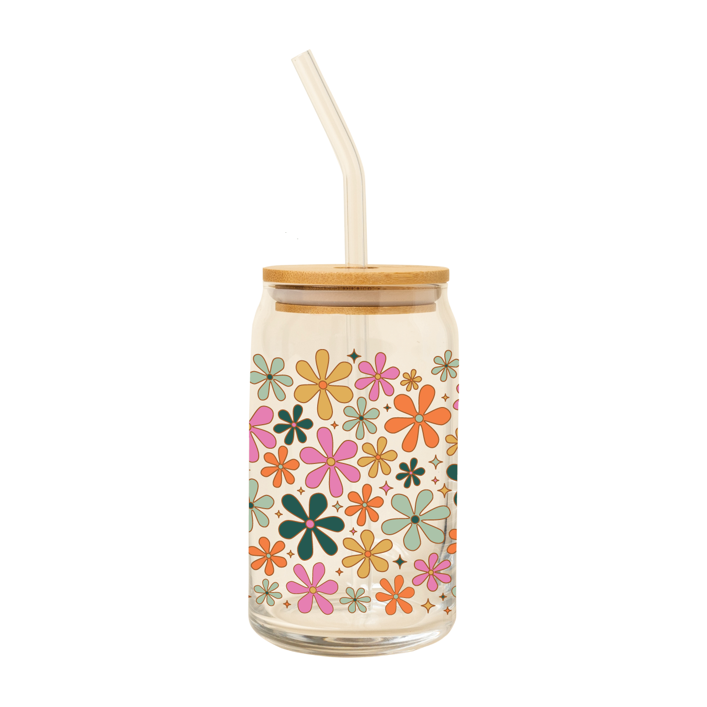 Can Glass W/ Lid + Straw