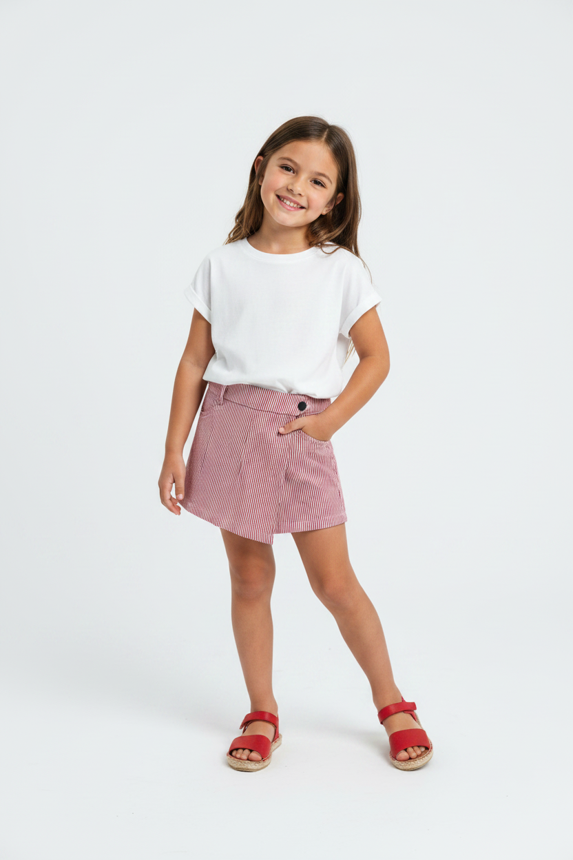 Tweenstyle By Stoopher - Red Striped Wrap Skort