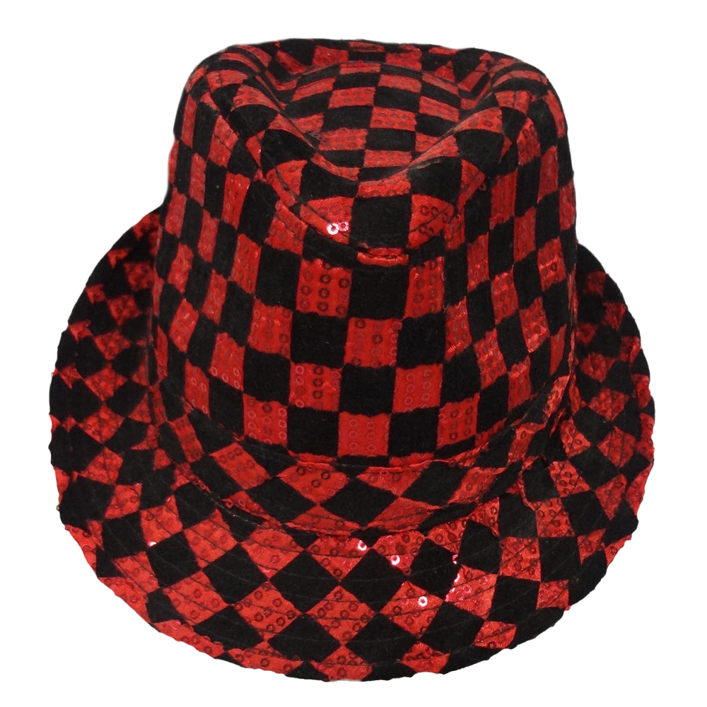 Checkerboard Sequined Fedora Hat