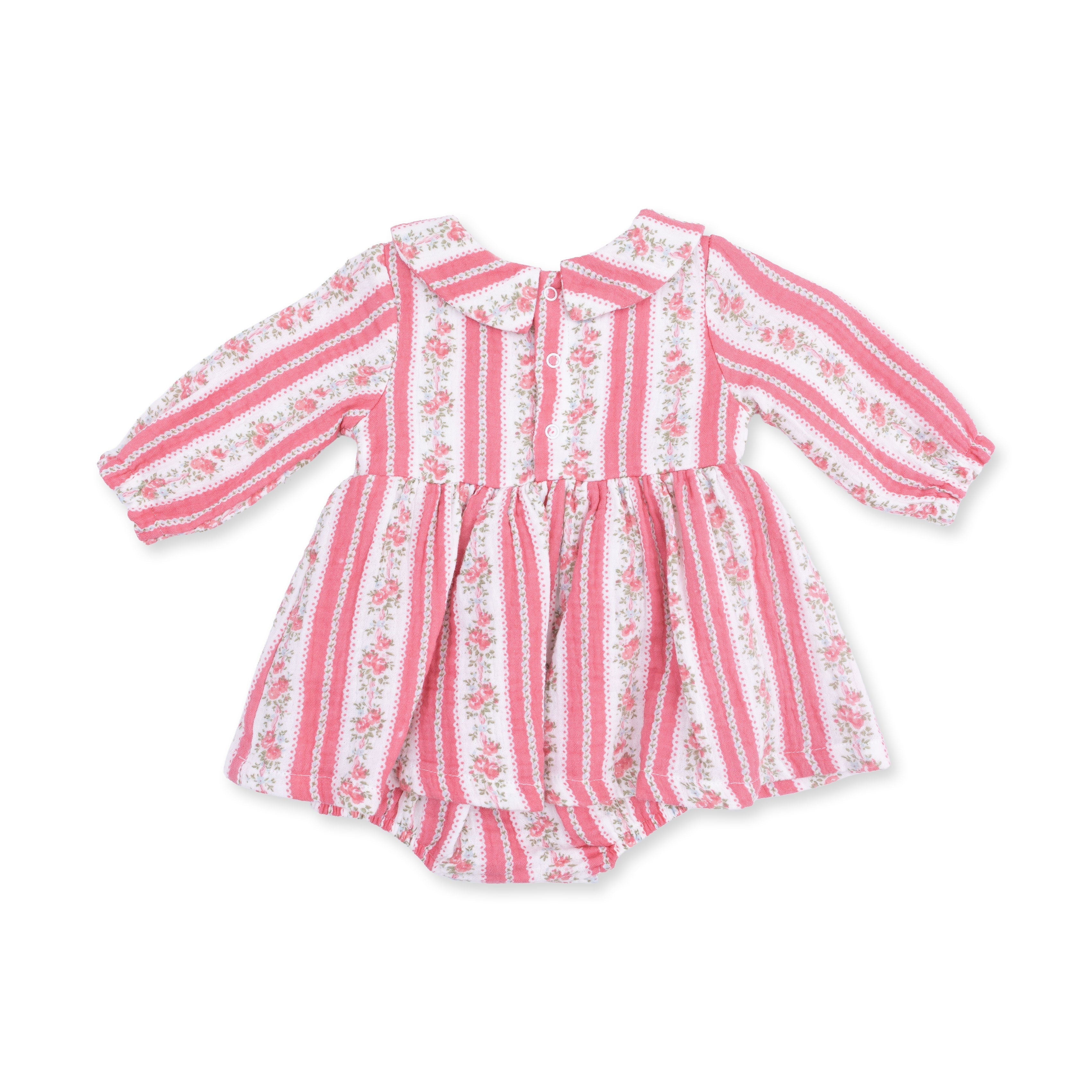 Suzie Floral Stripe - Long Sleeve Bubble With Peter Pan Collar And Skirt