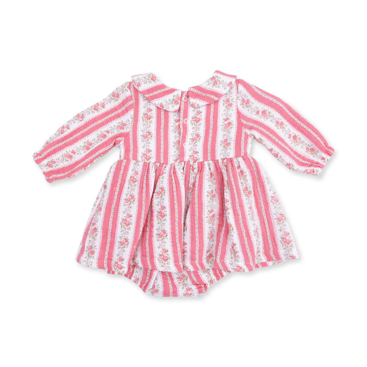 Suzie Floral Stripe - Long Sleeve Bubble With Peter Pan Collar And Skirt