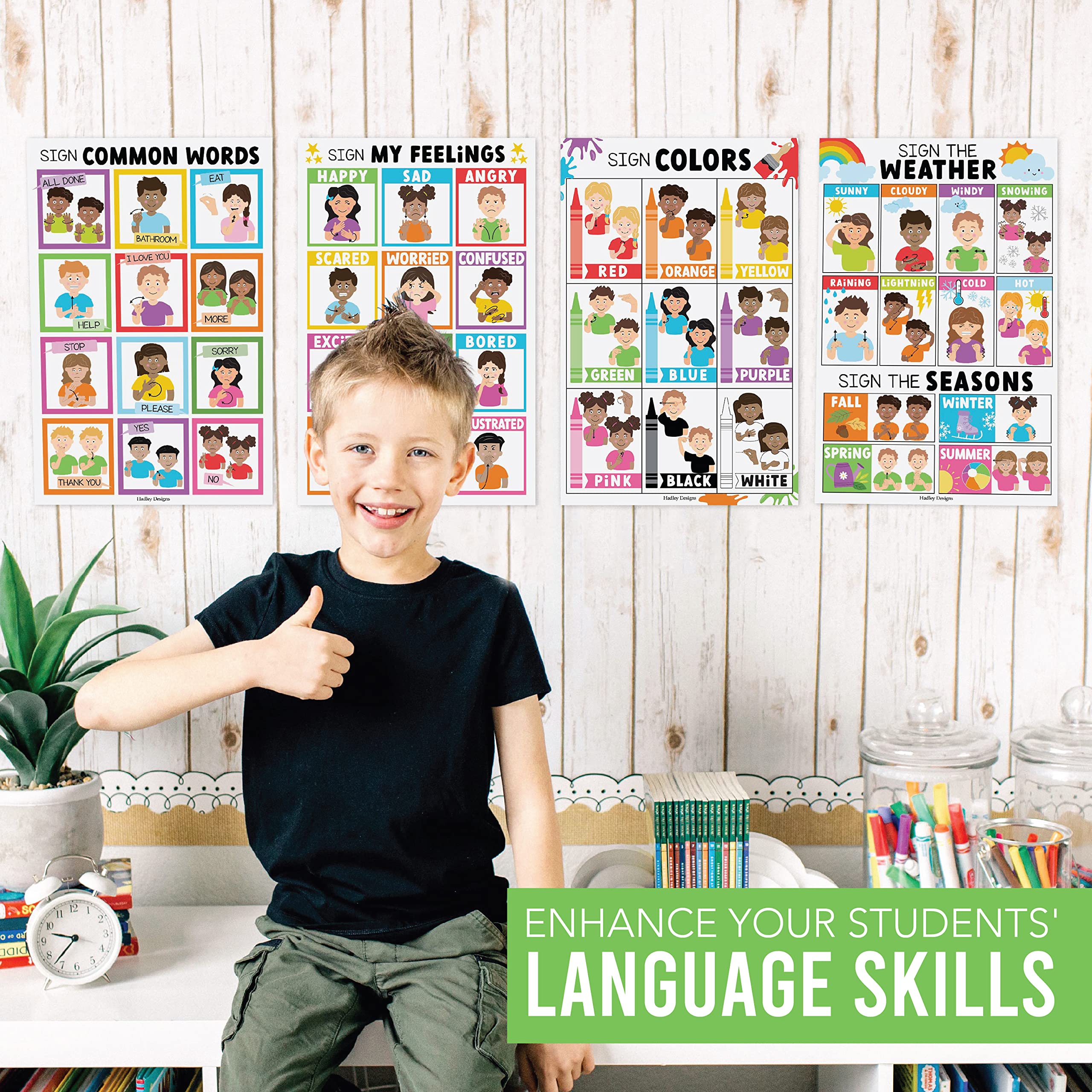 Asl Sign Language Kit: Colorful 8 Poster Set