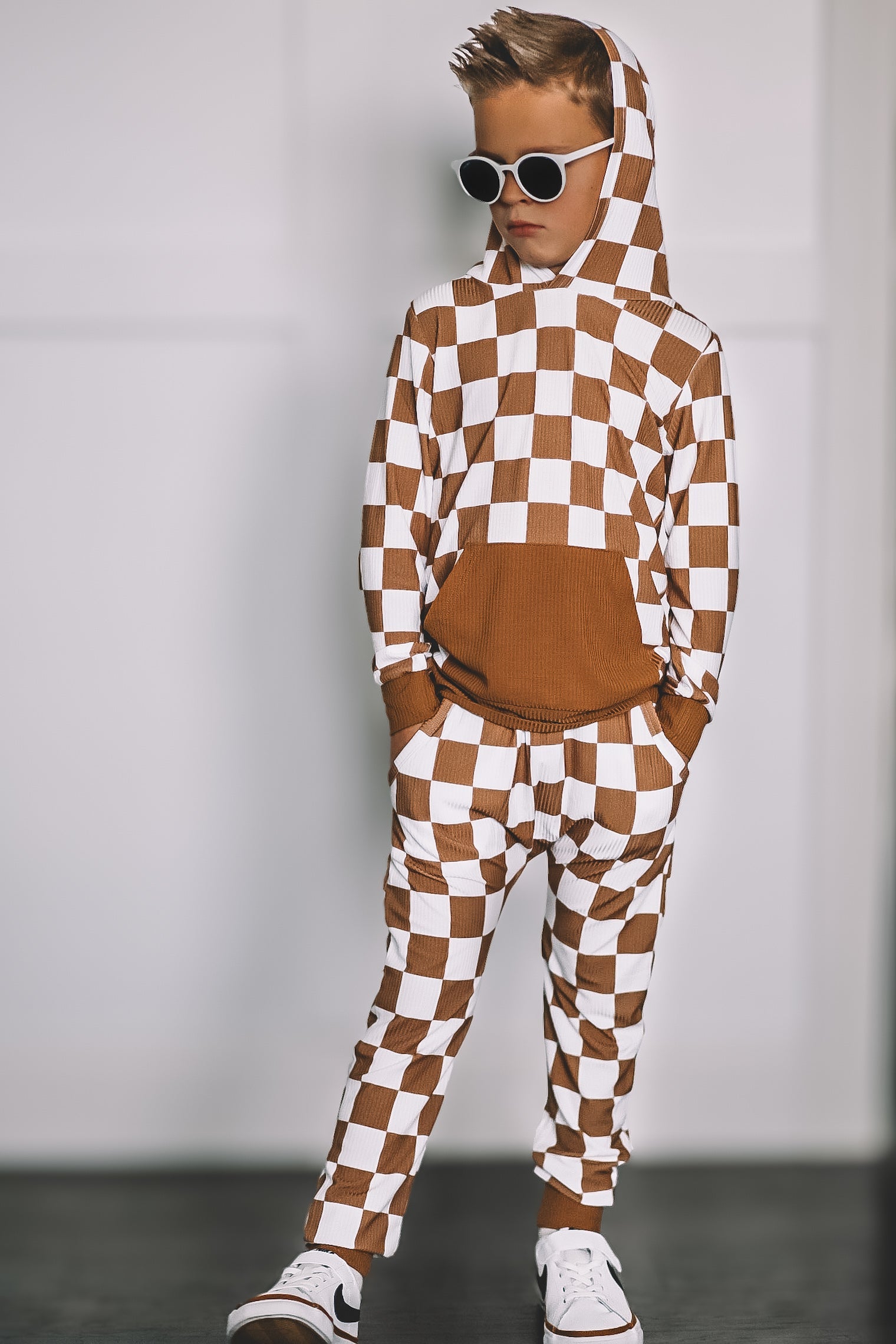 Camel Check Ribbed Jogger Set