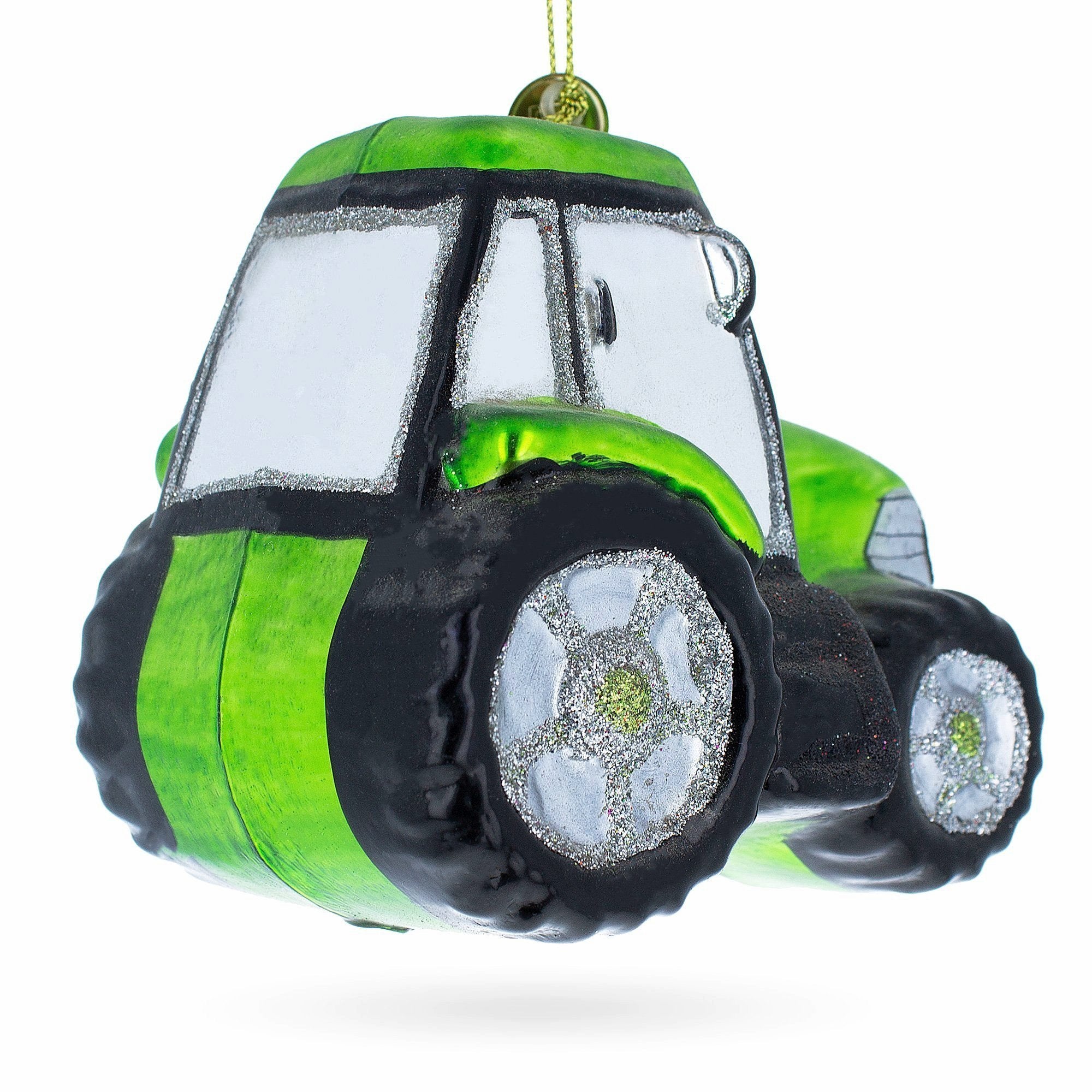 Rustic Green Tractor - Blown Glass Christmas Ornament