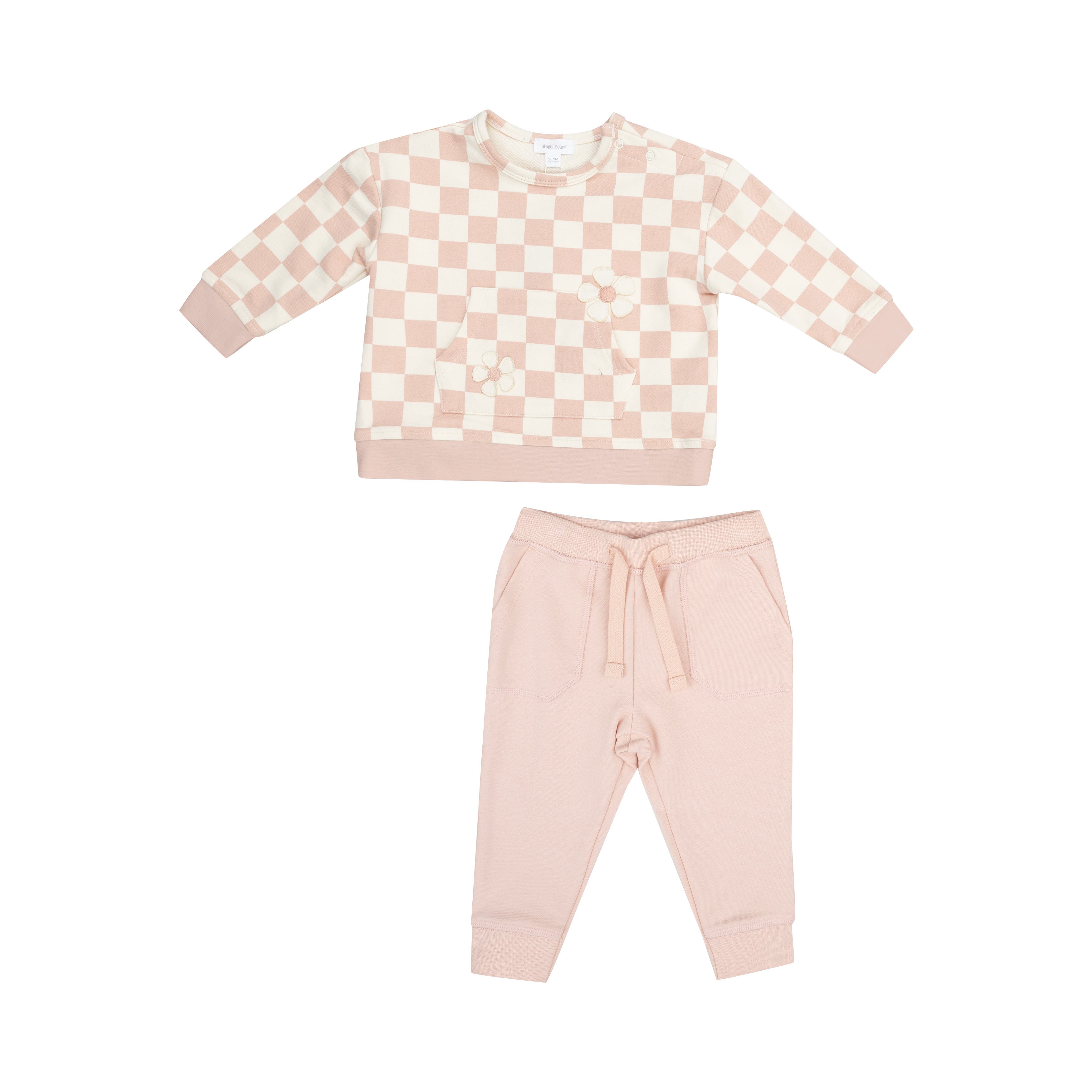 Sweatshirt W/ Shoulder Placket + Kanga Pocket - Checkerboard Pink