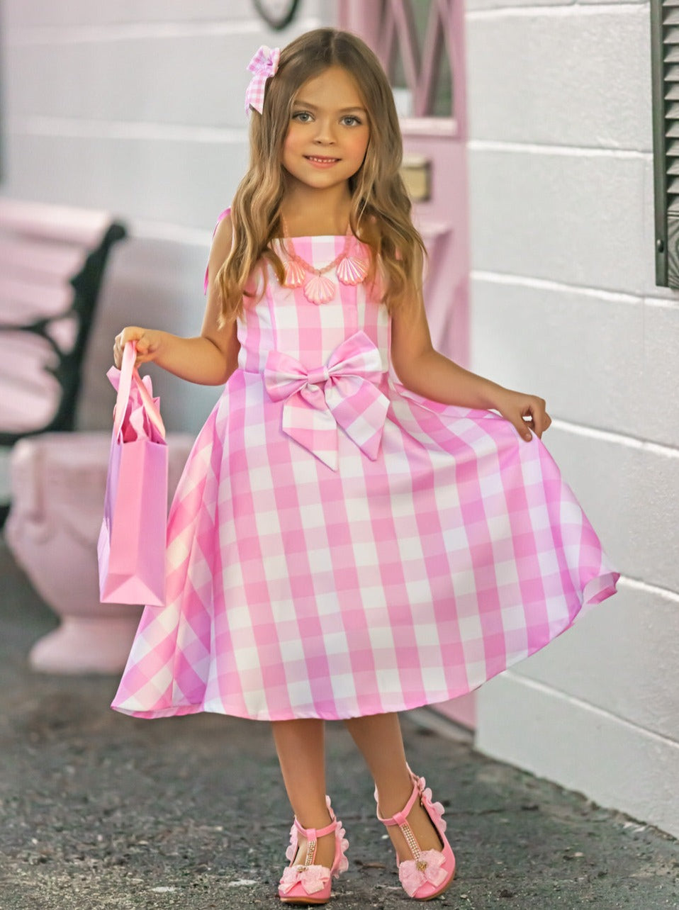 Mommy And Me Barbiecore Gingham Dress Costumes