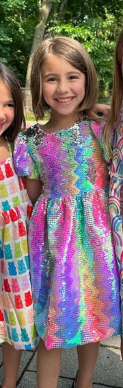 Tweenstyle By Stoopher - Iridescent Sequin Bubble Sleeve Dress