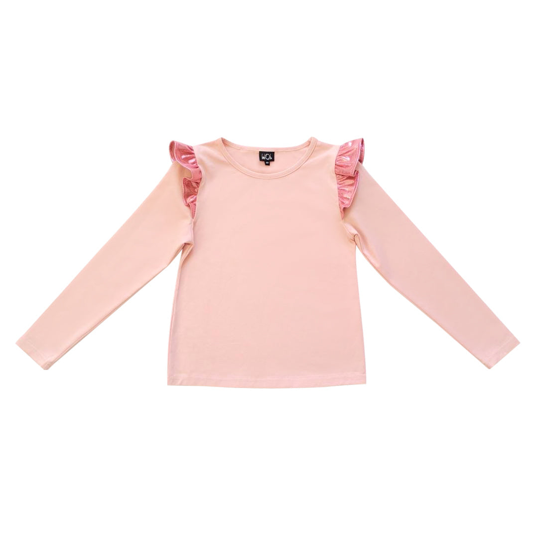 Aa Pink Top With Metallic Ruffle