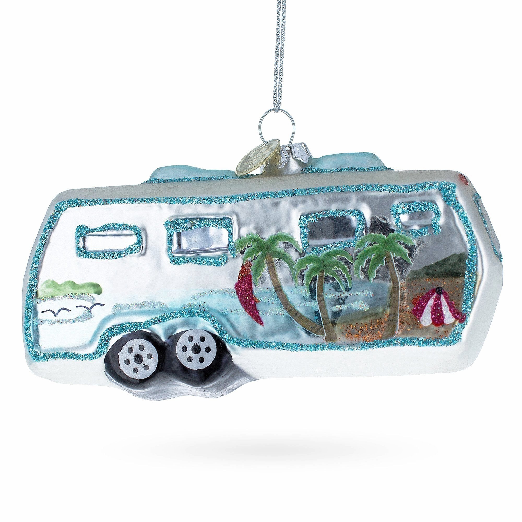 Vintage-inspired Camper Trailer - Blown Glass Christmas Ornament