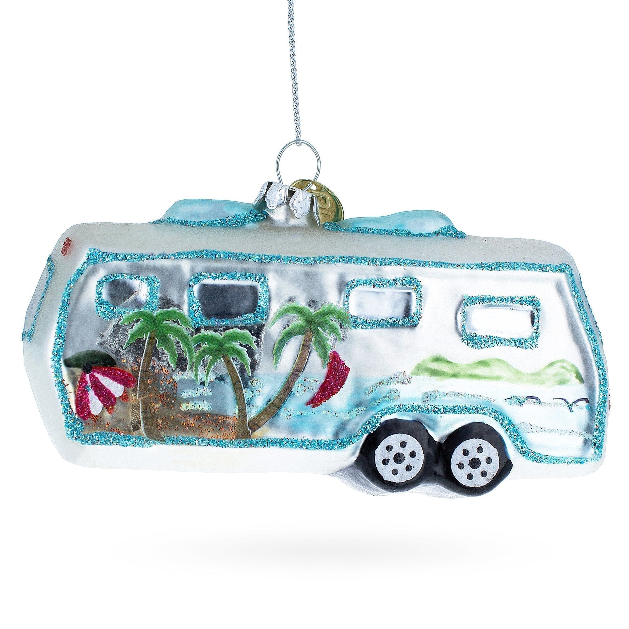 Vintage-inspired Camper Trailer - Blown Glass Christmas Ornament