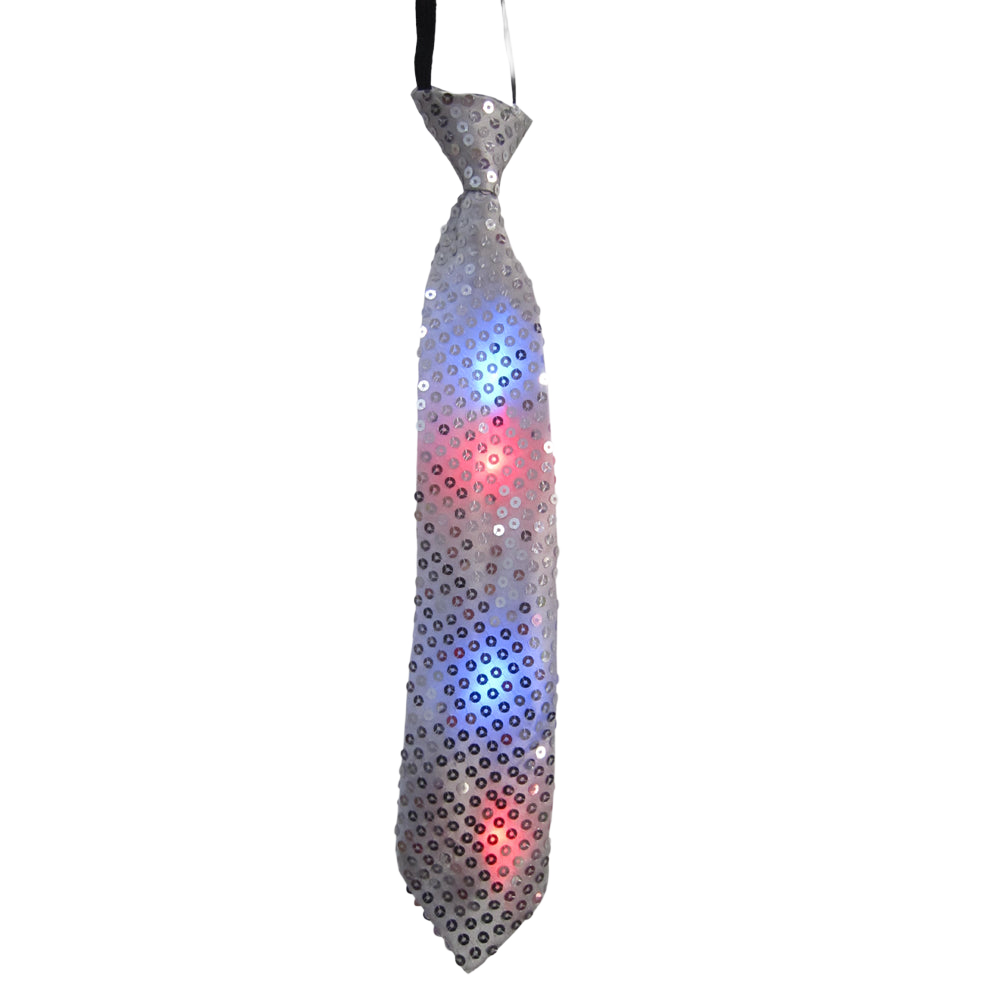 Silver Tie With Led Flashing Lights