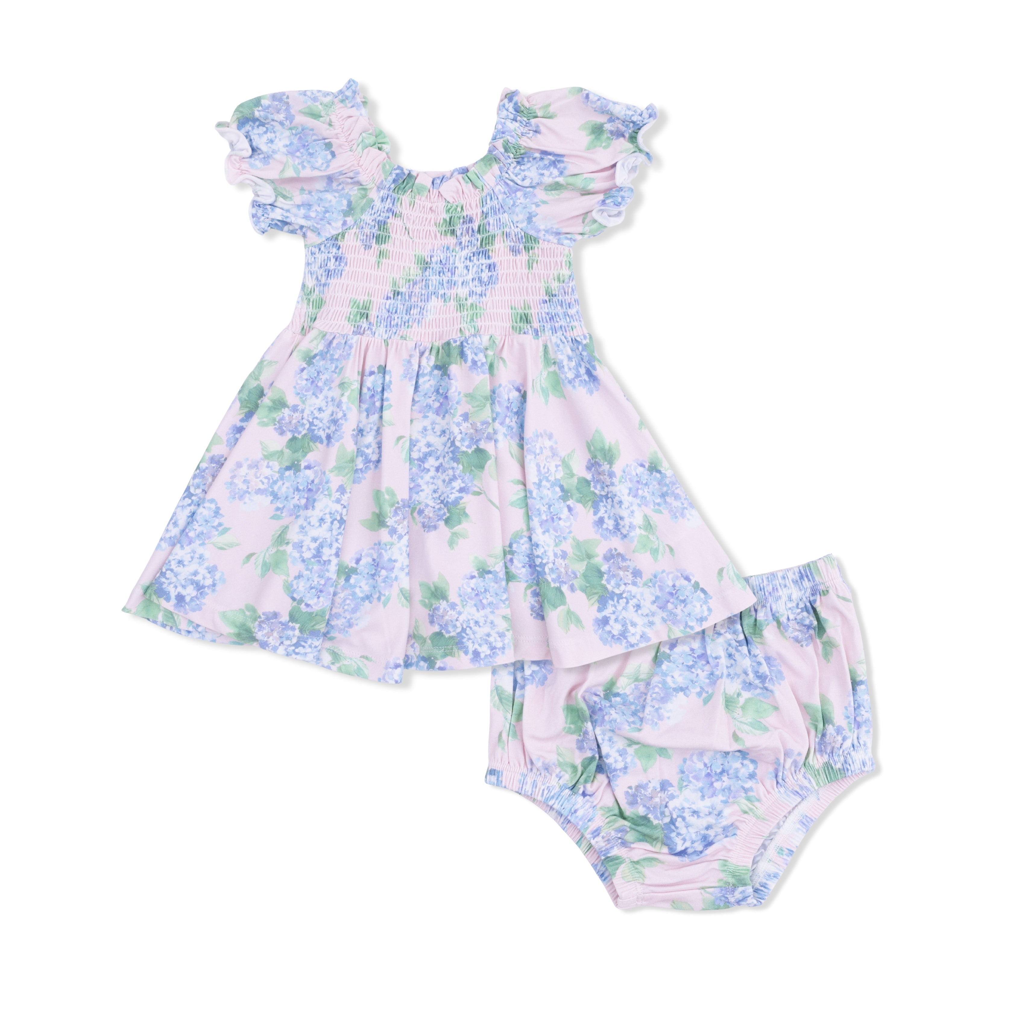 Hydrangeas - Smocked Twirly Dress And Bloomer