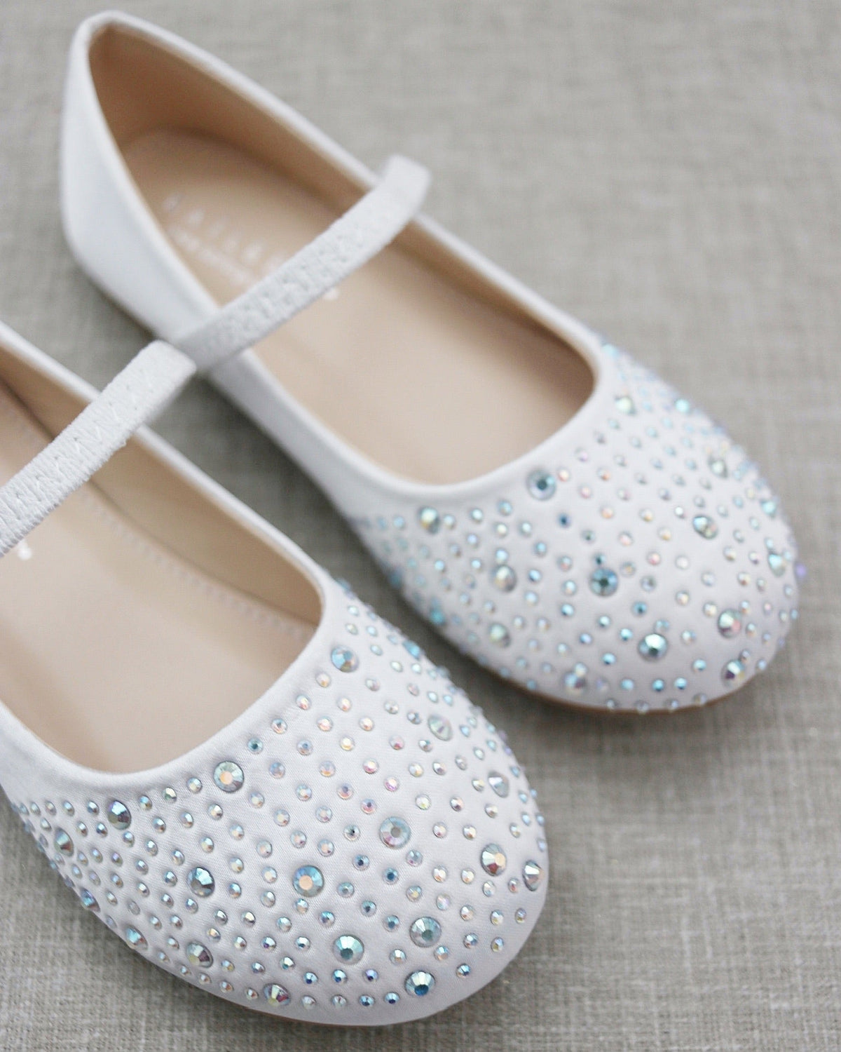 Satin Mary Jane Flats With Rhinestones Embellishment