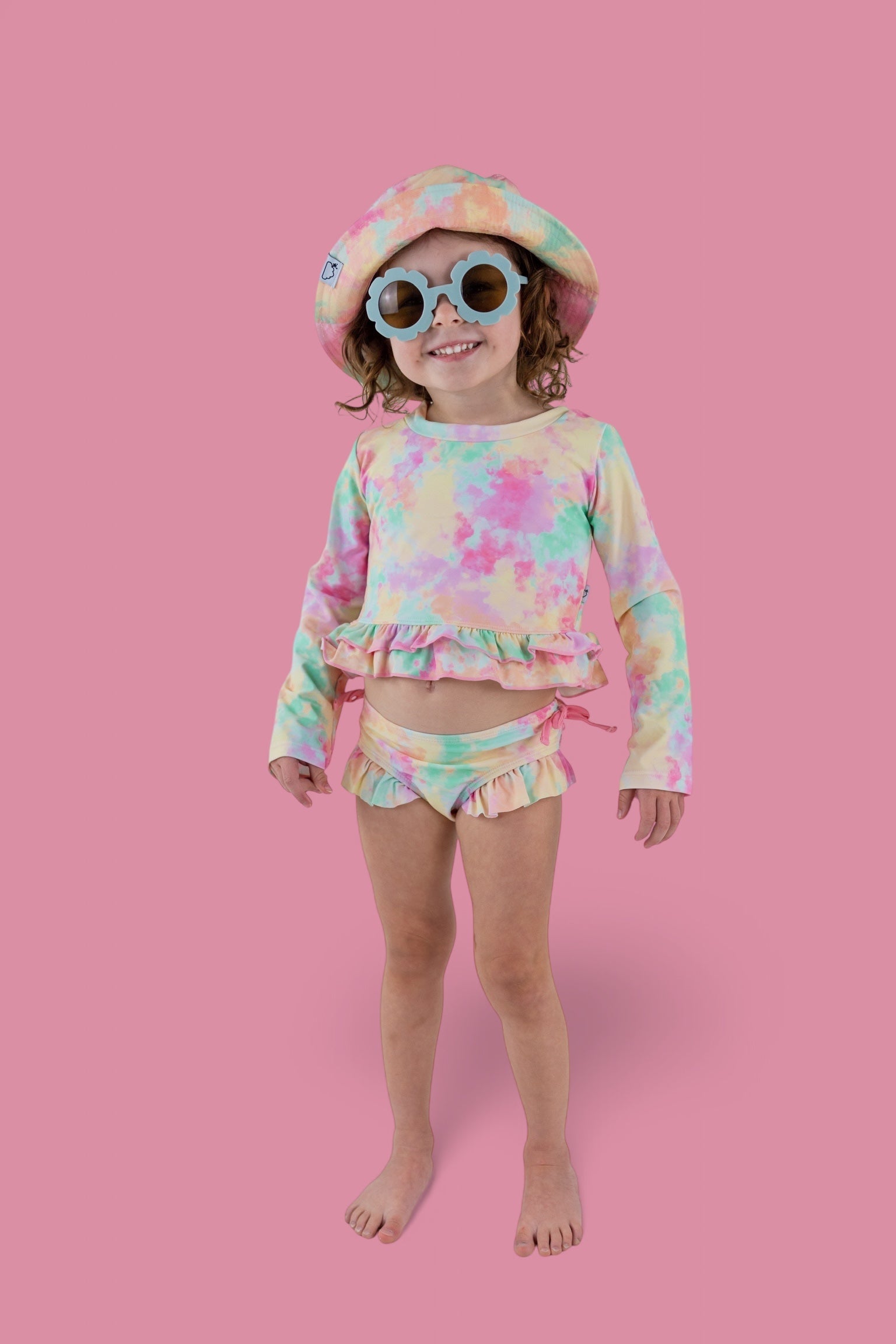 Rainbow Clouds Dream 2-piece Rash Guard Ruffle Swim Suit