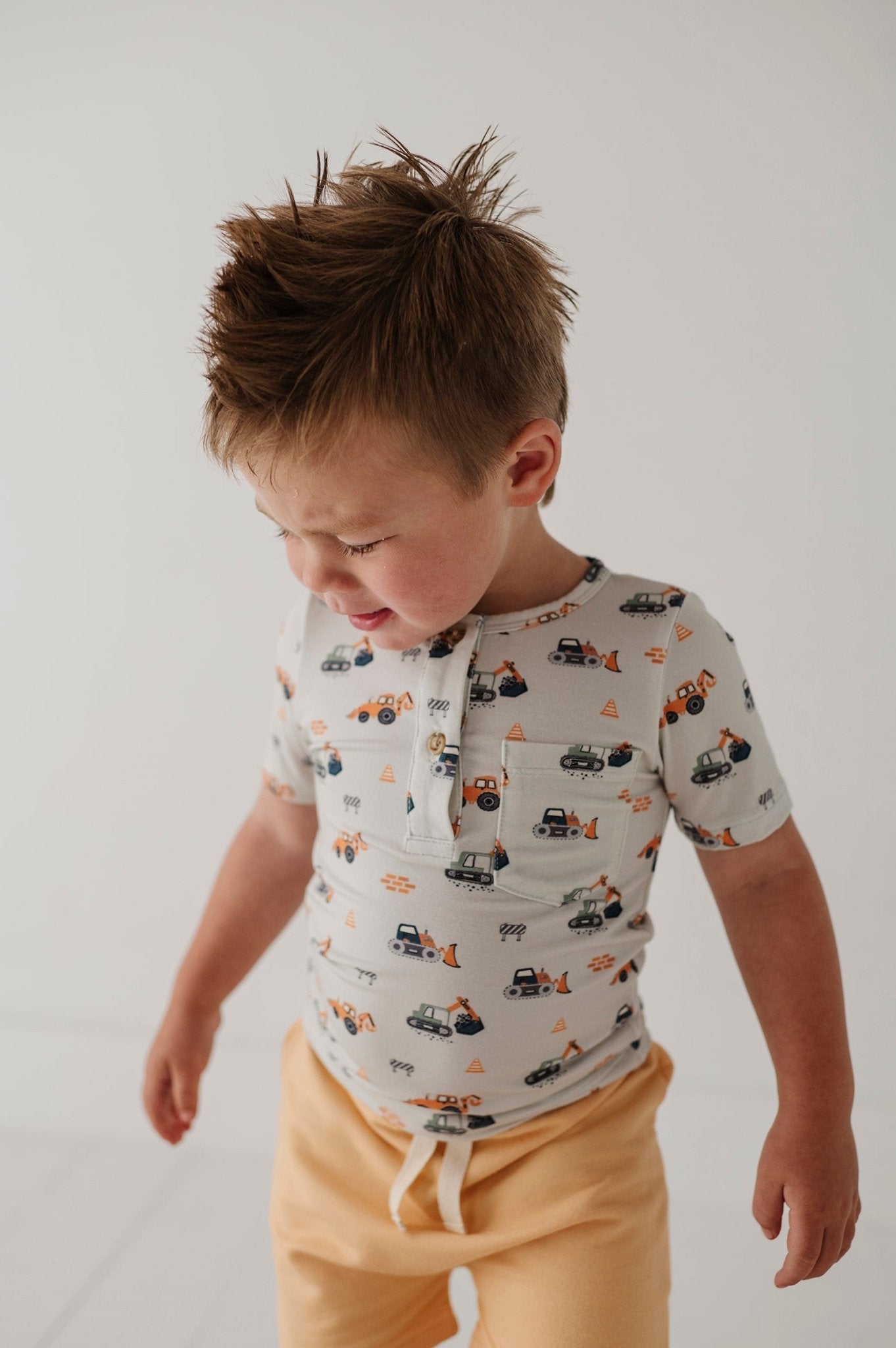 Boys Short Sleeve Henley Shirt In Construction