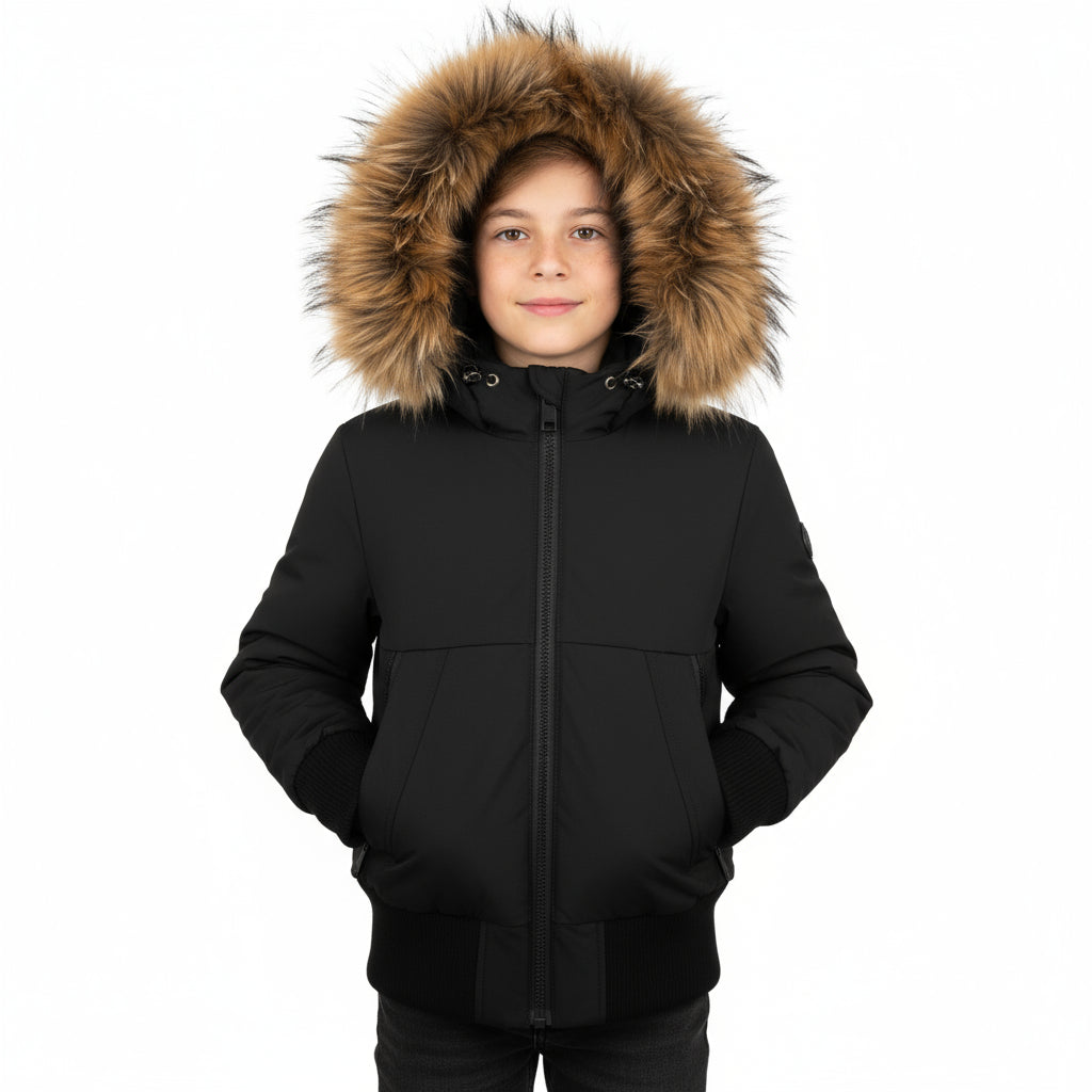Pramie Boys Matte Black Jacket (sizes 5–16) | Stylish & Durable Winter Outerwear