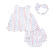 Tulip Stripe - Scallop Back Top With Bloomer & Headband