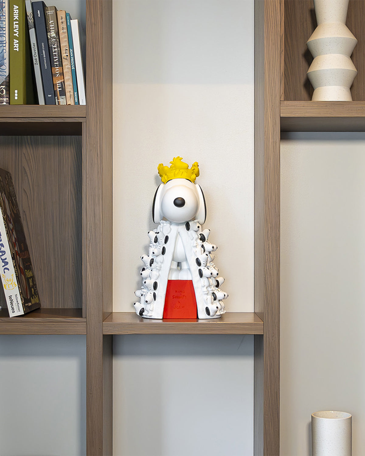 Snoopy King With Mini Snoopies On Cape & Woodstock As Crown White & Yellow 17in