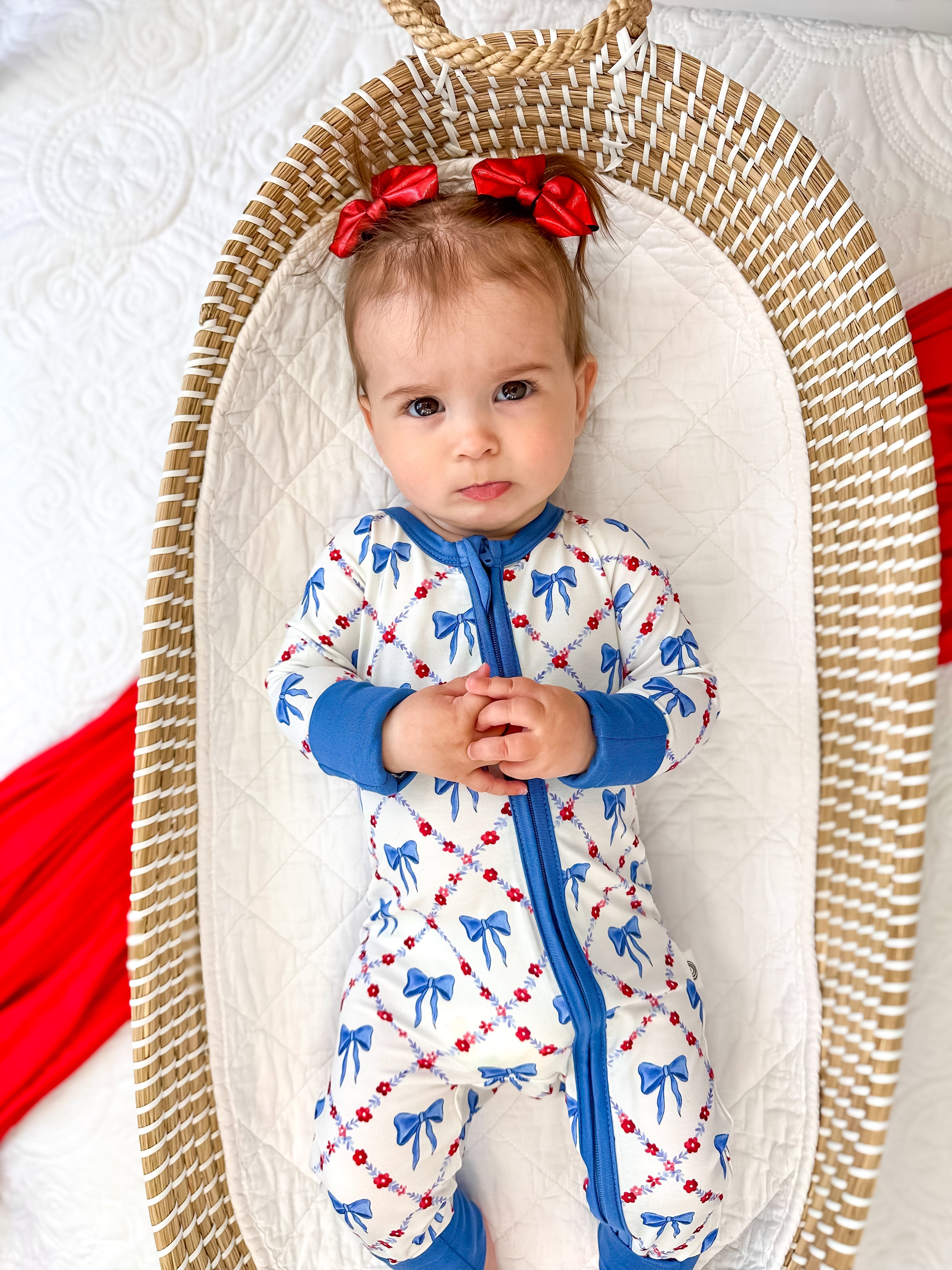 Red White & Bows Bamboo Zippy Romper