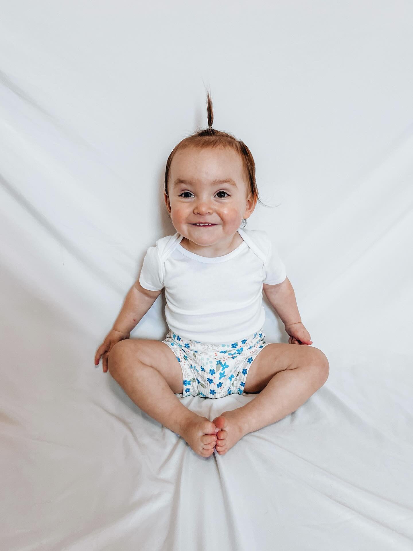 Blue Tone Dainty Flowers On White Ribbed Bummies