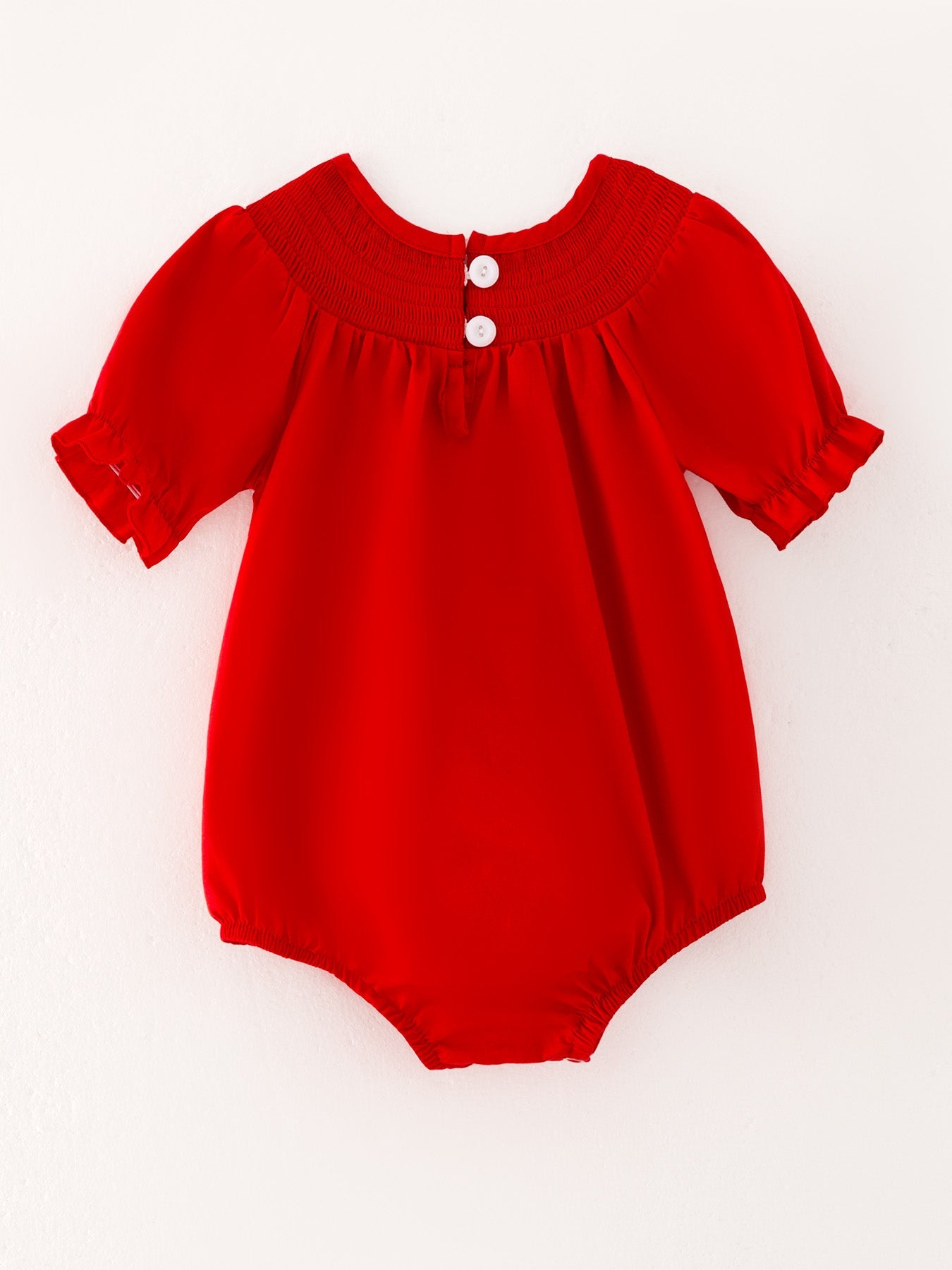 Girls Bow Smocking Embroidered Red Romper