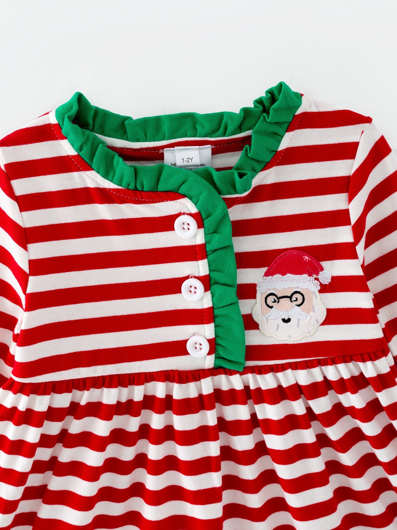 Girls Christmas Striped Santa Claus Applique Dress