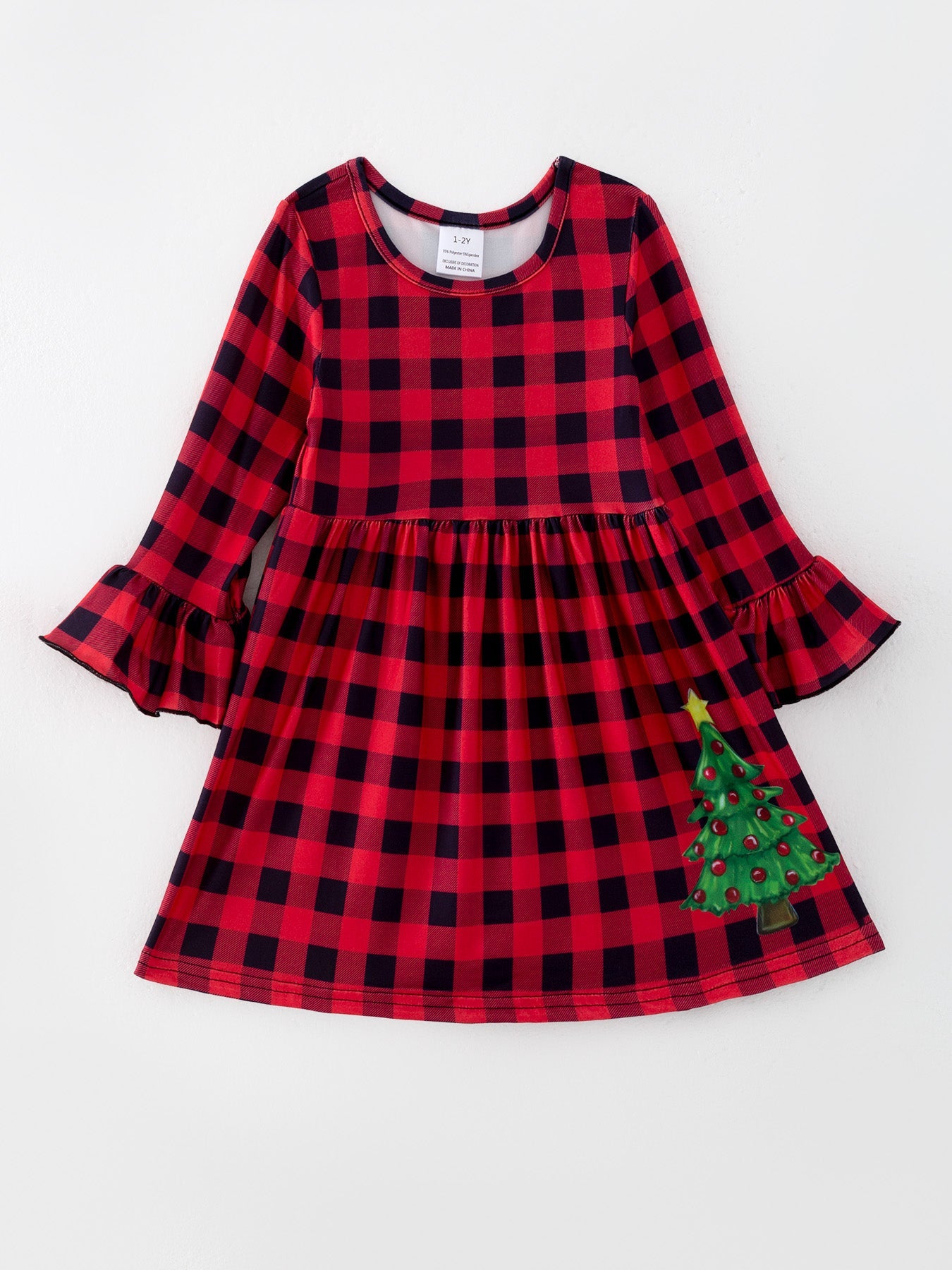 Girls Dress Of 2 Pcs In One Package Christmas Print Plaid Dress