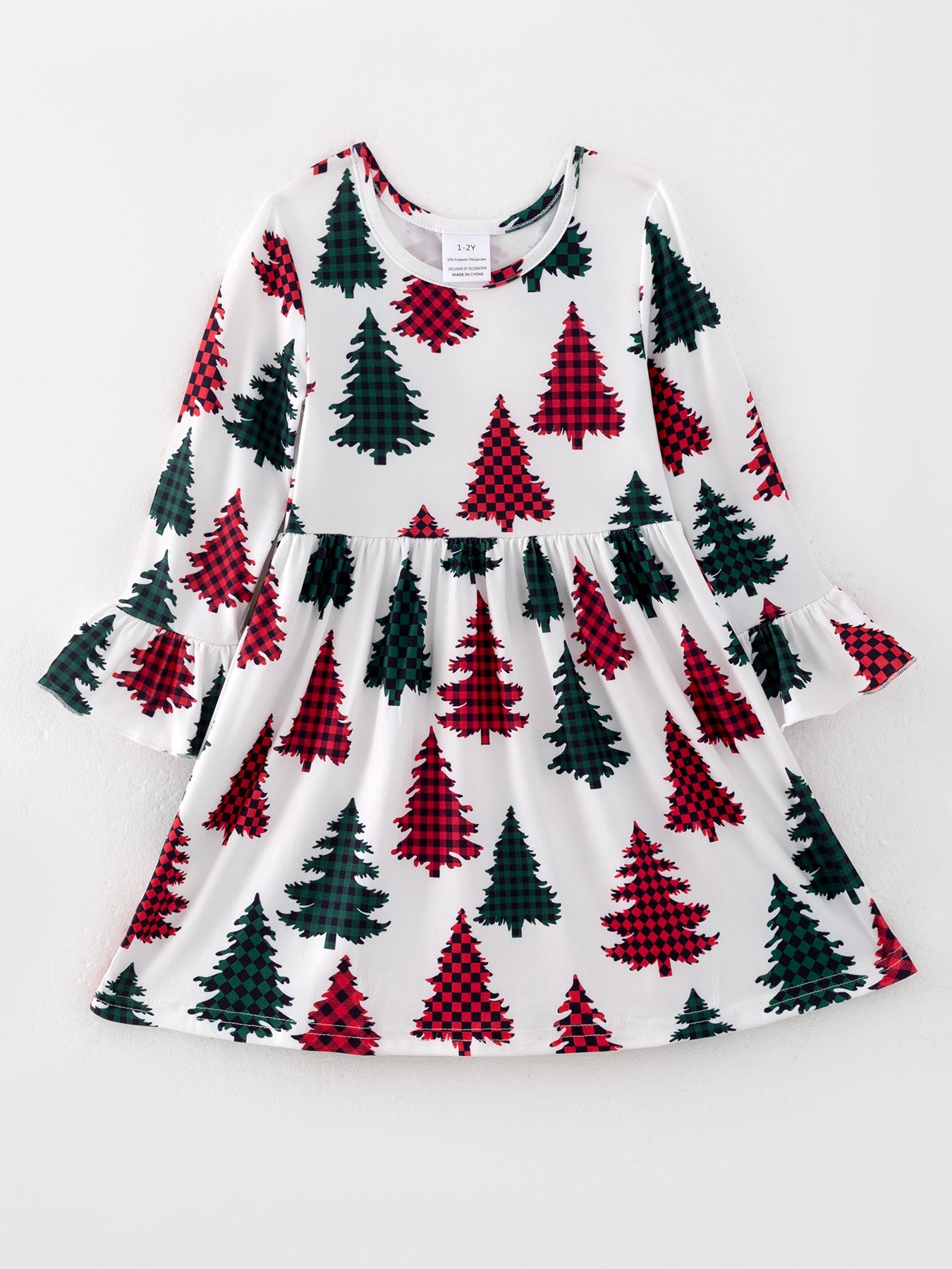 Girls Dress Of 2 Pcs In One Package Christmas Print Plaid Dress