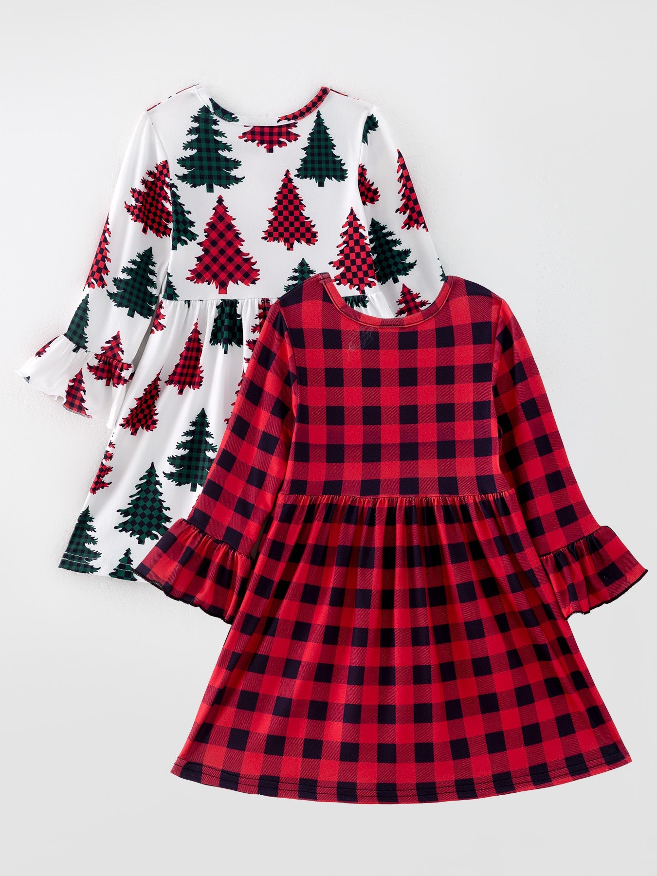 Girls Dress Of 2 Pcs In One Package Christmas Print Plaid Dress