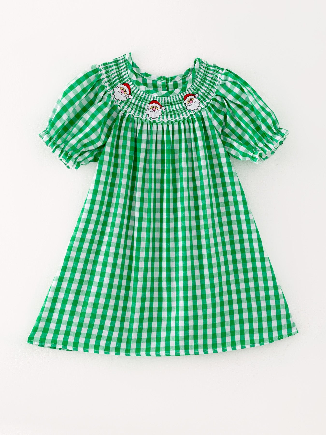 Christmas Santa Claus Smocking Green Plaid Embroidery Dress